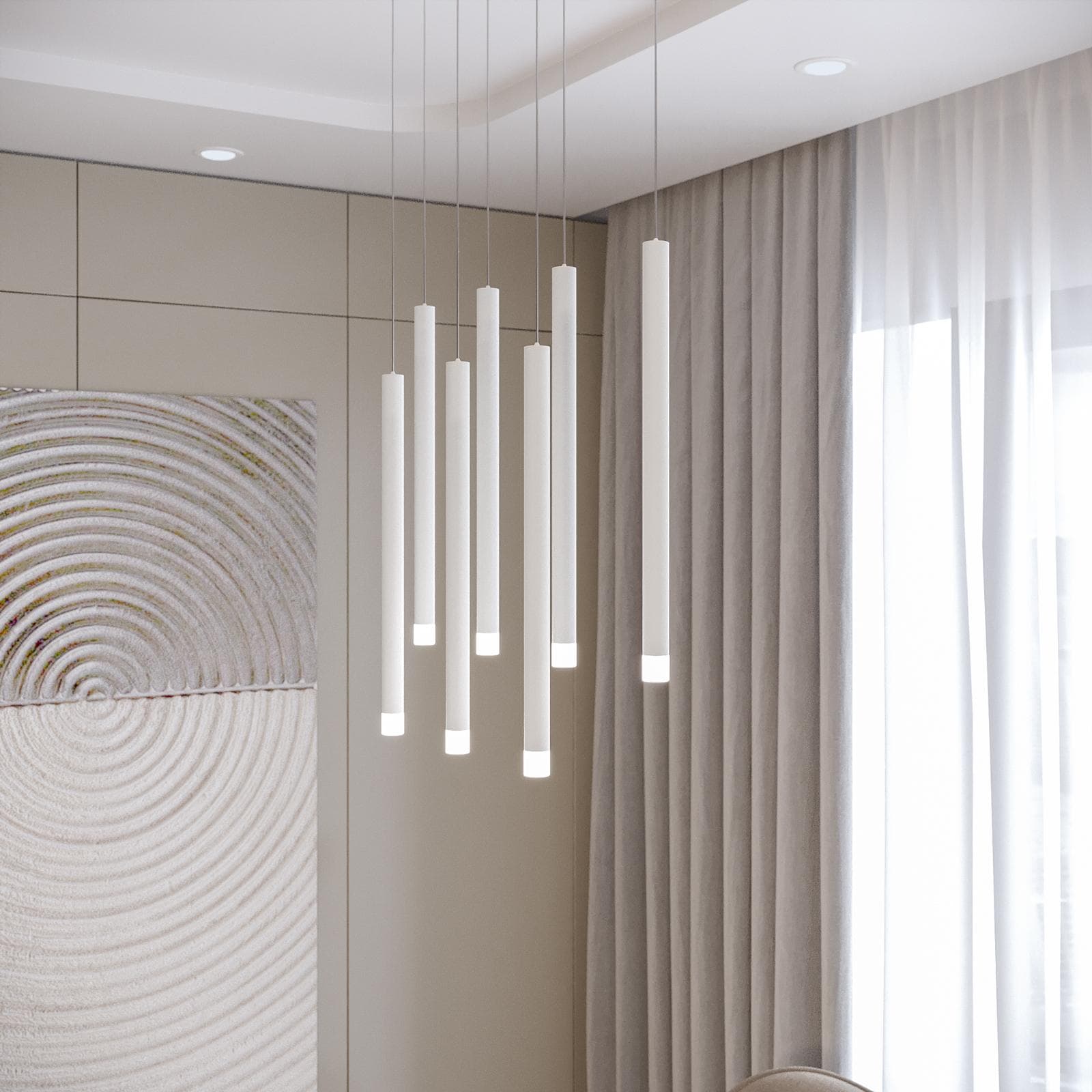 Lampada sospesa 57x200h cm multipla in metallo bianco opaco - Aretha