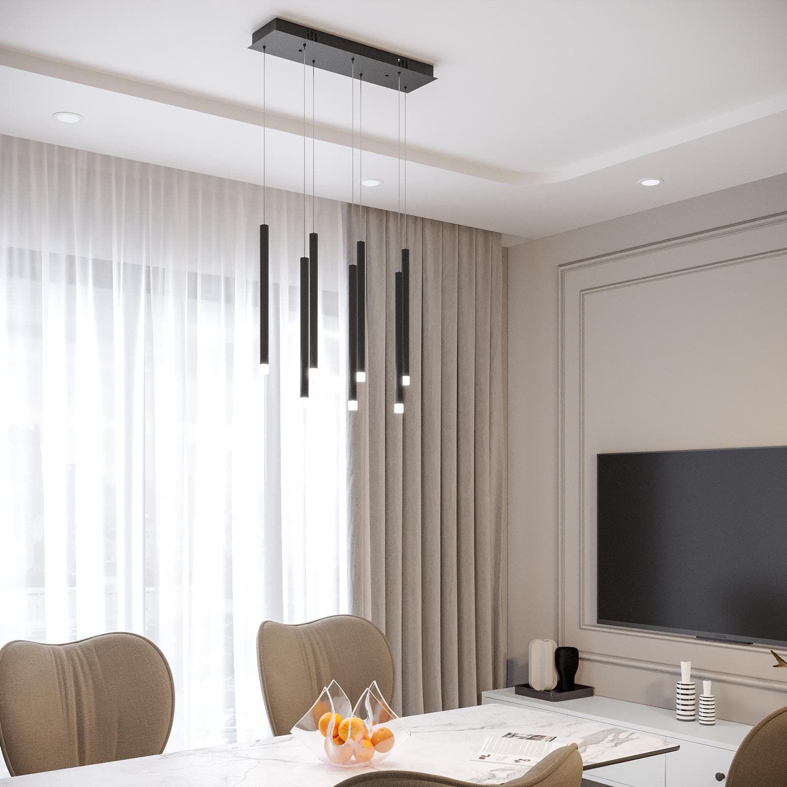 Lampada sospesa 57x200h cm multipla in metallo nero opaco - Aretha