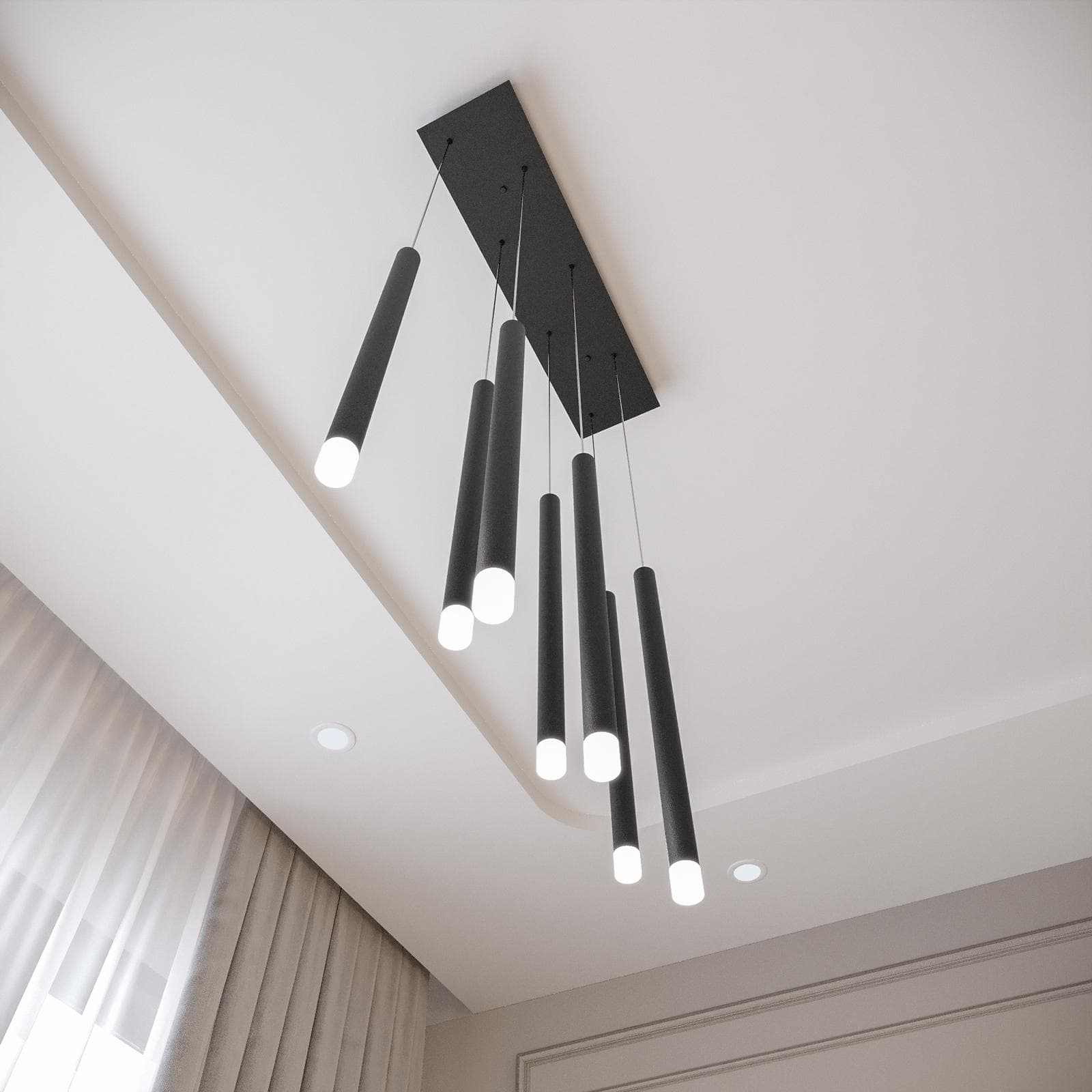 Lampada sospesa 57x200h cm multipla in metallo nero opaco - Aretha