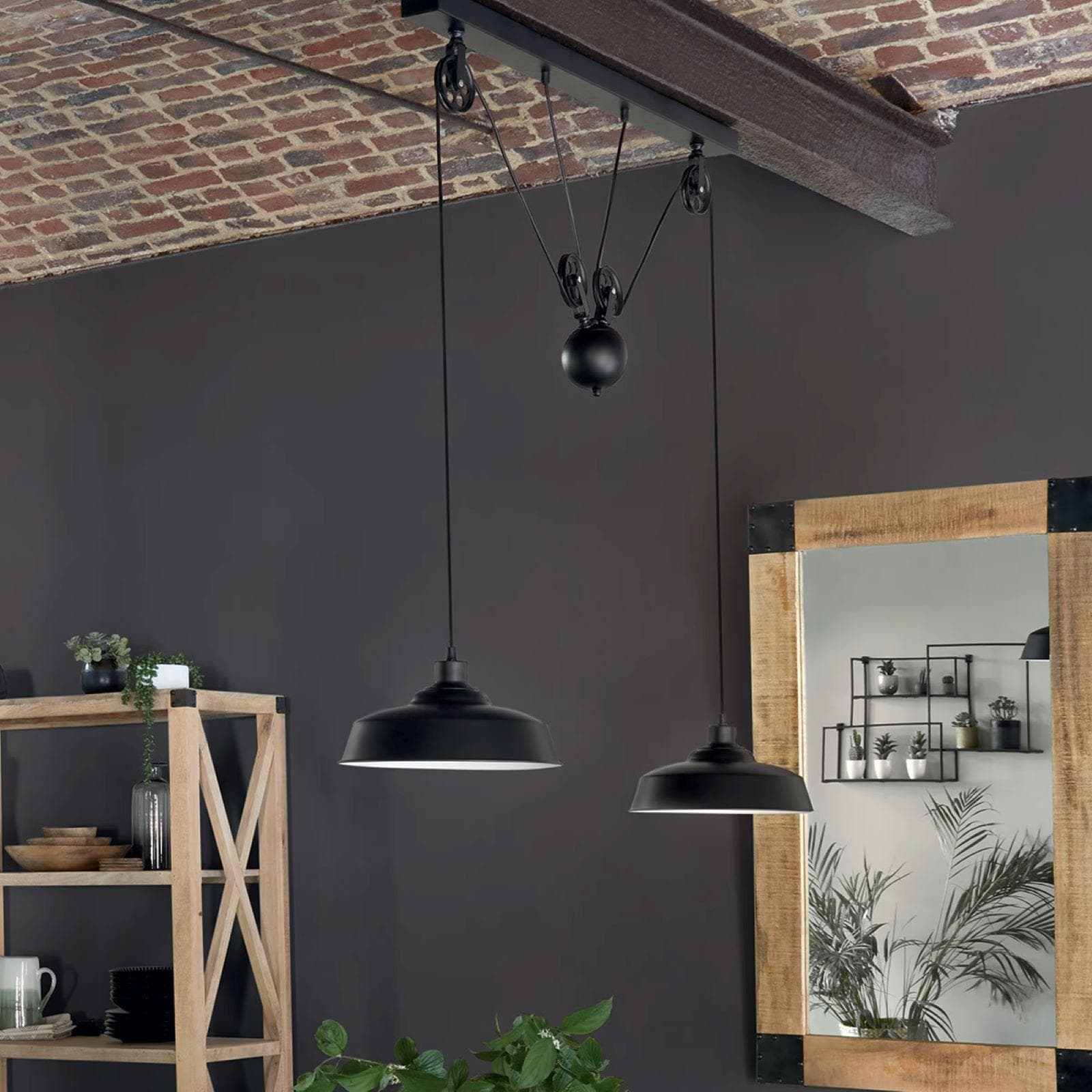 Lampada sospesa doppia 120x32 cm in metallo nero