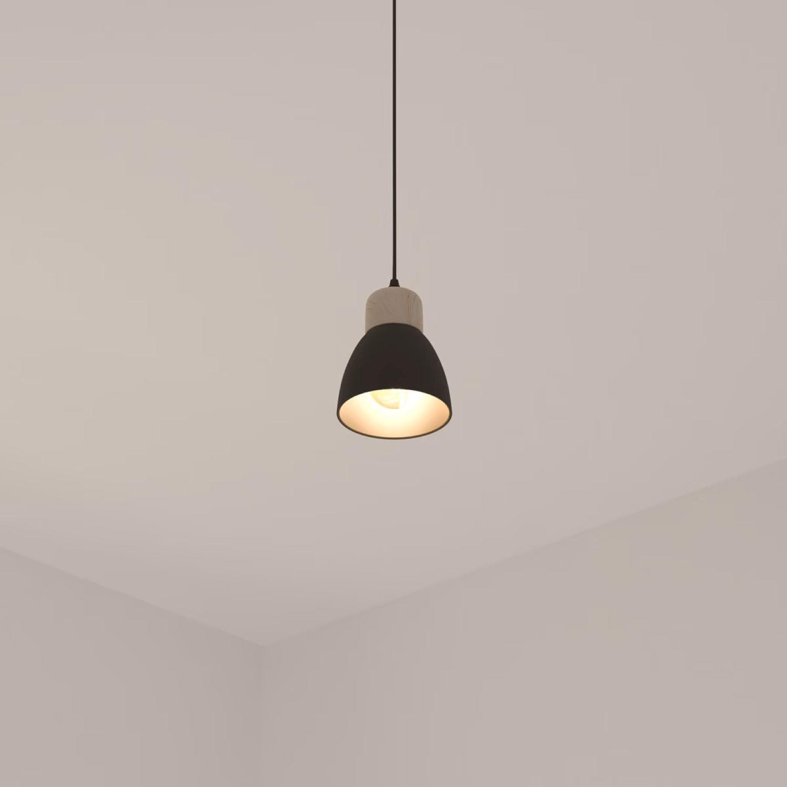 Lampada sospesa rotonda 15 cm in metallo nero e legno