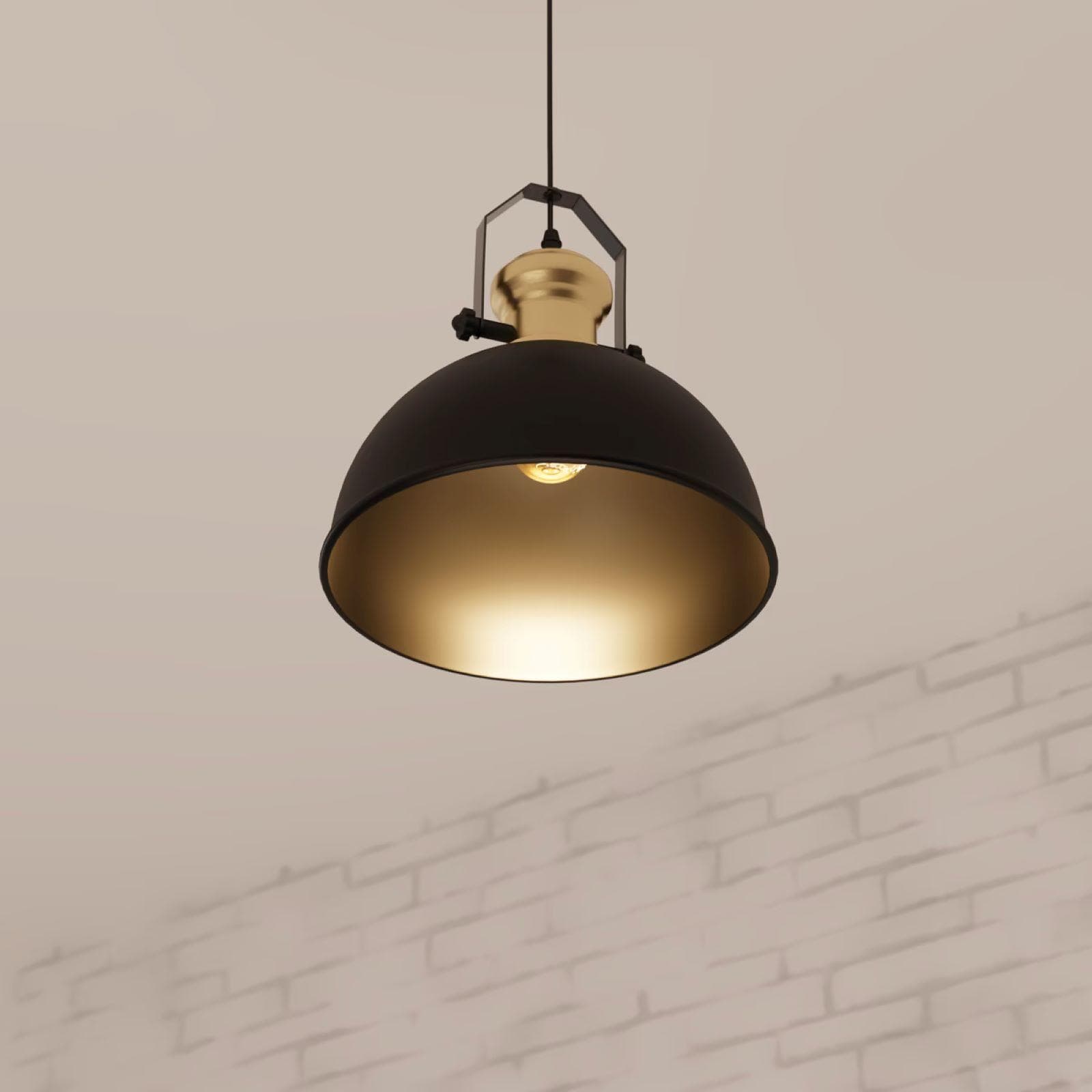 Lampada sospesa rotonda 31 cm in metallo nero e oro