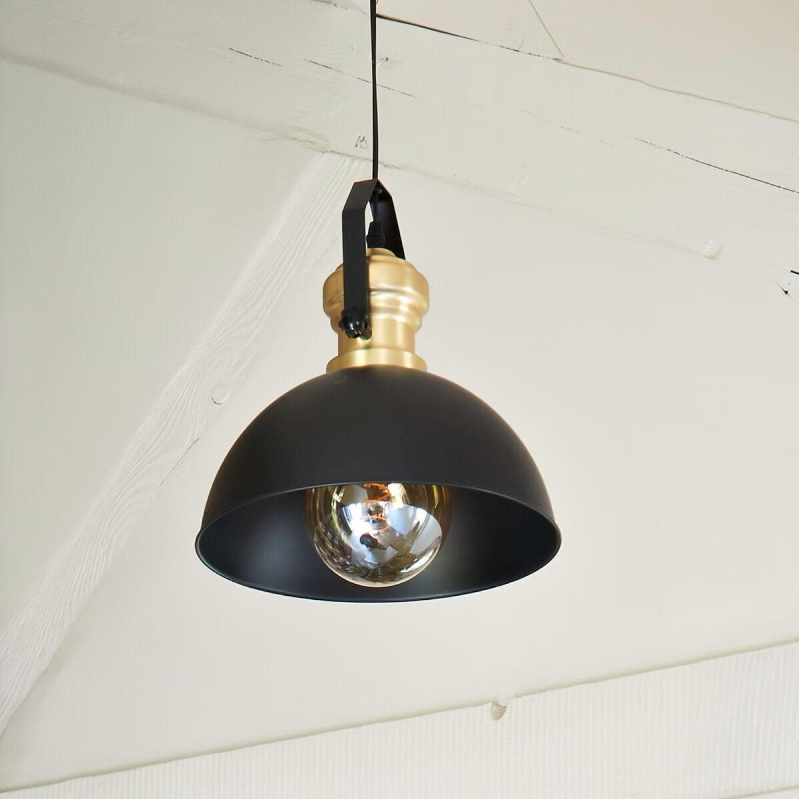 Lampada sospesa rotonda 31 cm in metallo nero e oro