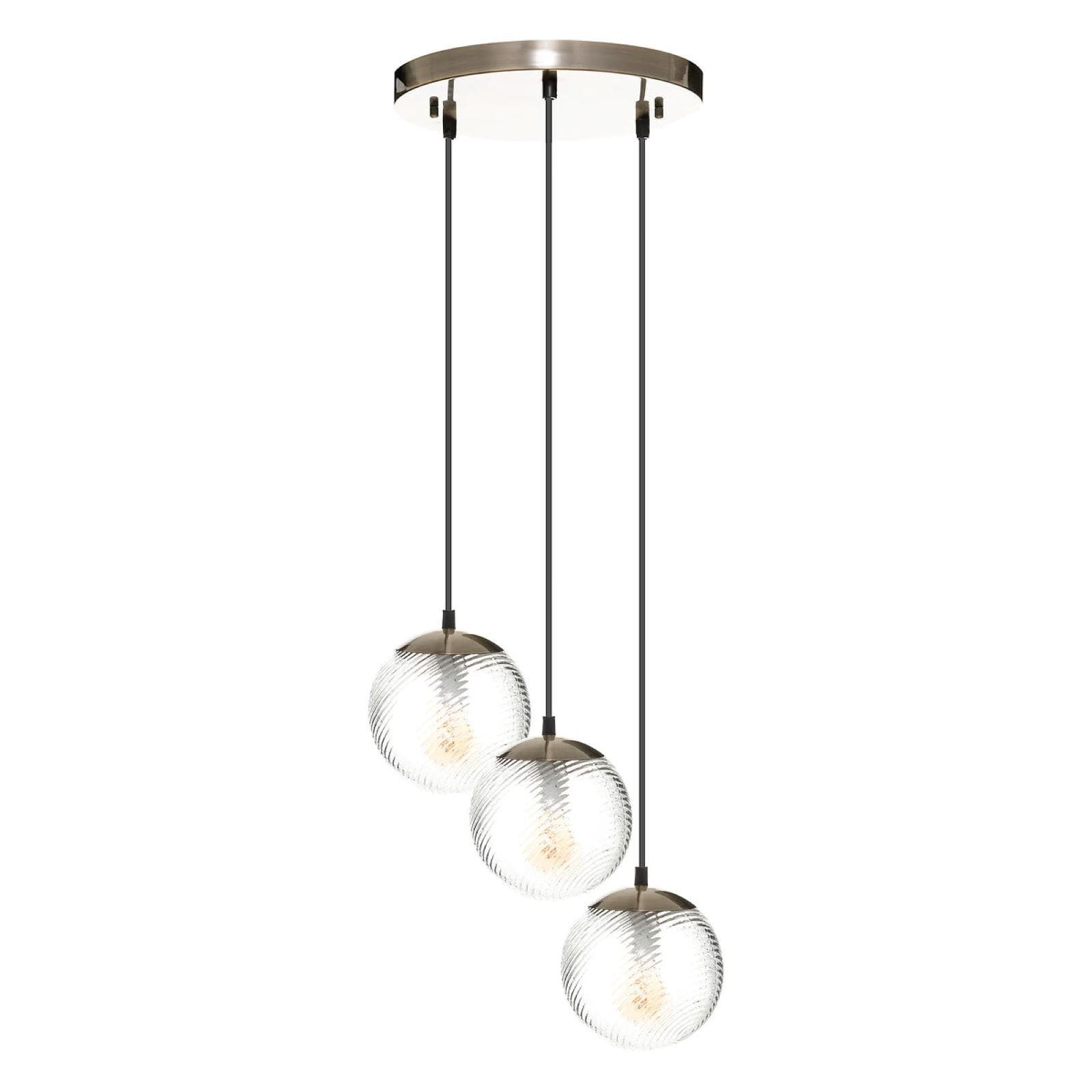 Lampada sospesa rotonda 36 cm in metallo e vetro con 3 punti luce - Distinct