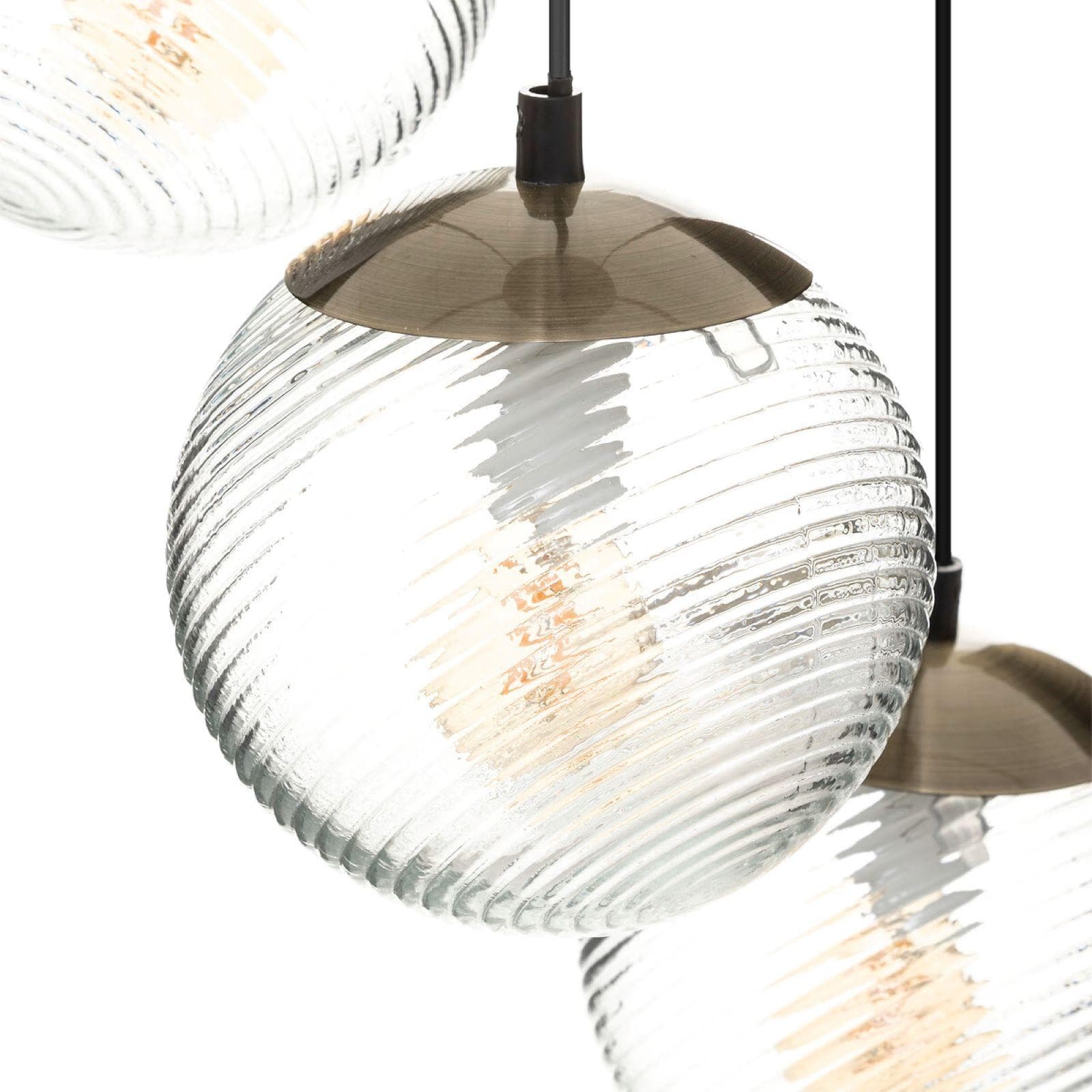 Lampada sospesa rotonda 36 cm in metallo e vetro con 3 punti luce - Distinct