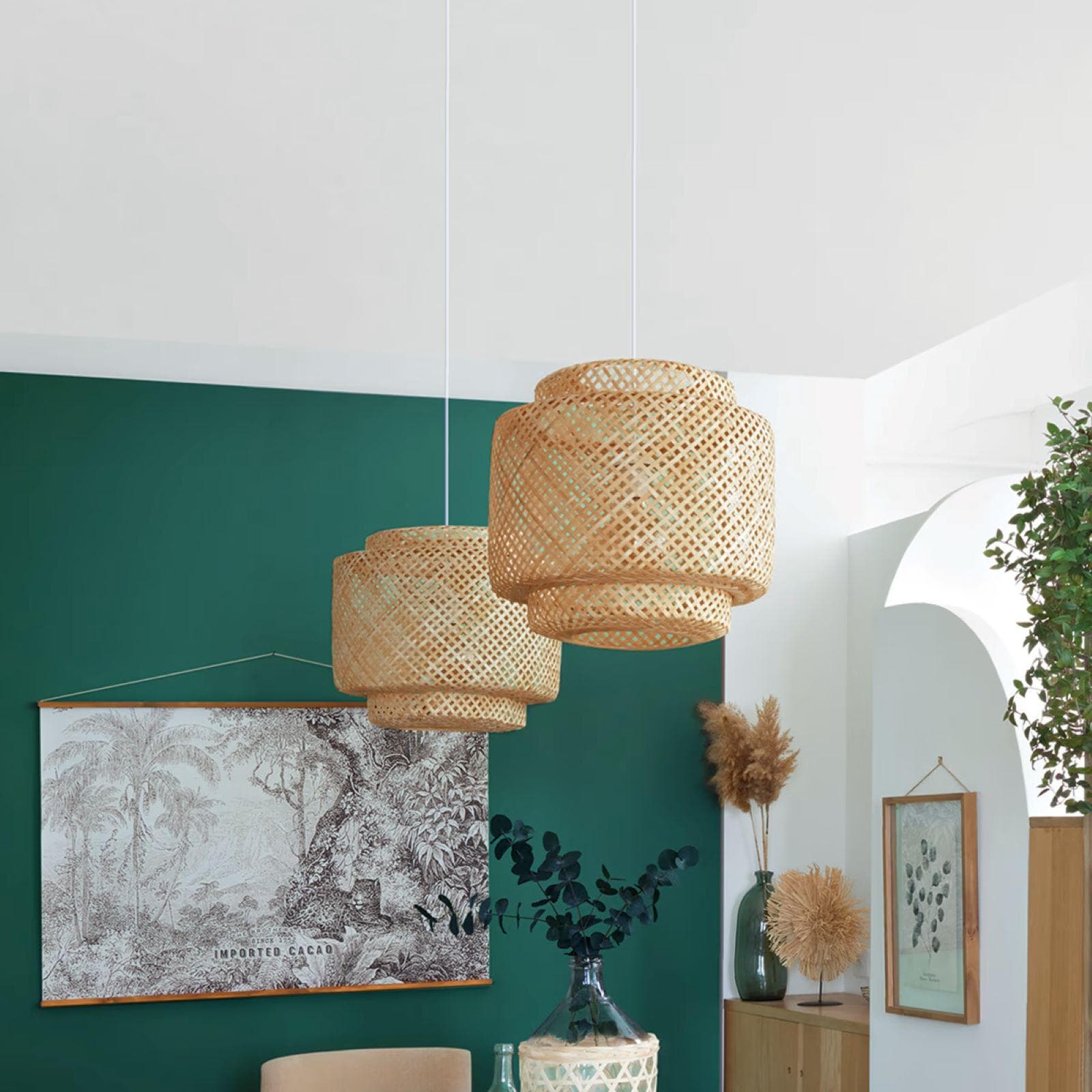 Lampada sospesa rotonda 40 cm in legno di bambù naturale