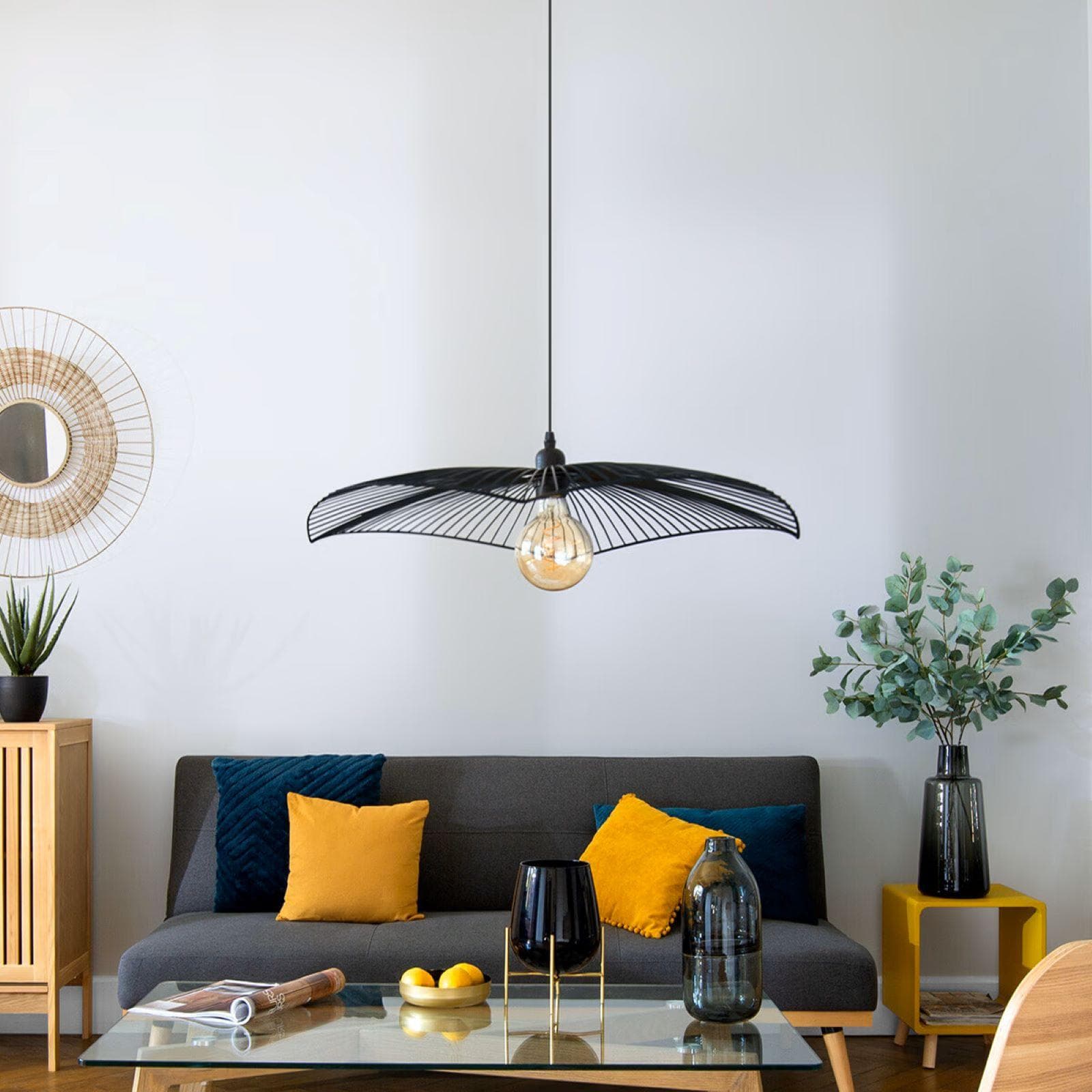 Lampada sospesa rotonda 59 cm in metallo nero