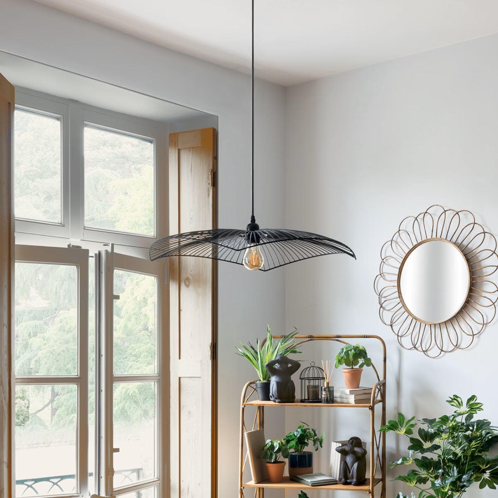 Lampada sospesa rotonda 59 cm in metallo nero