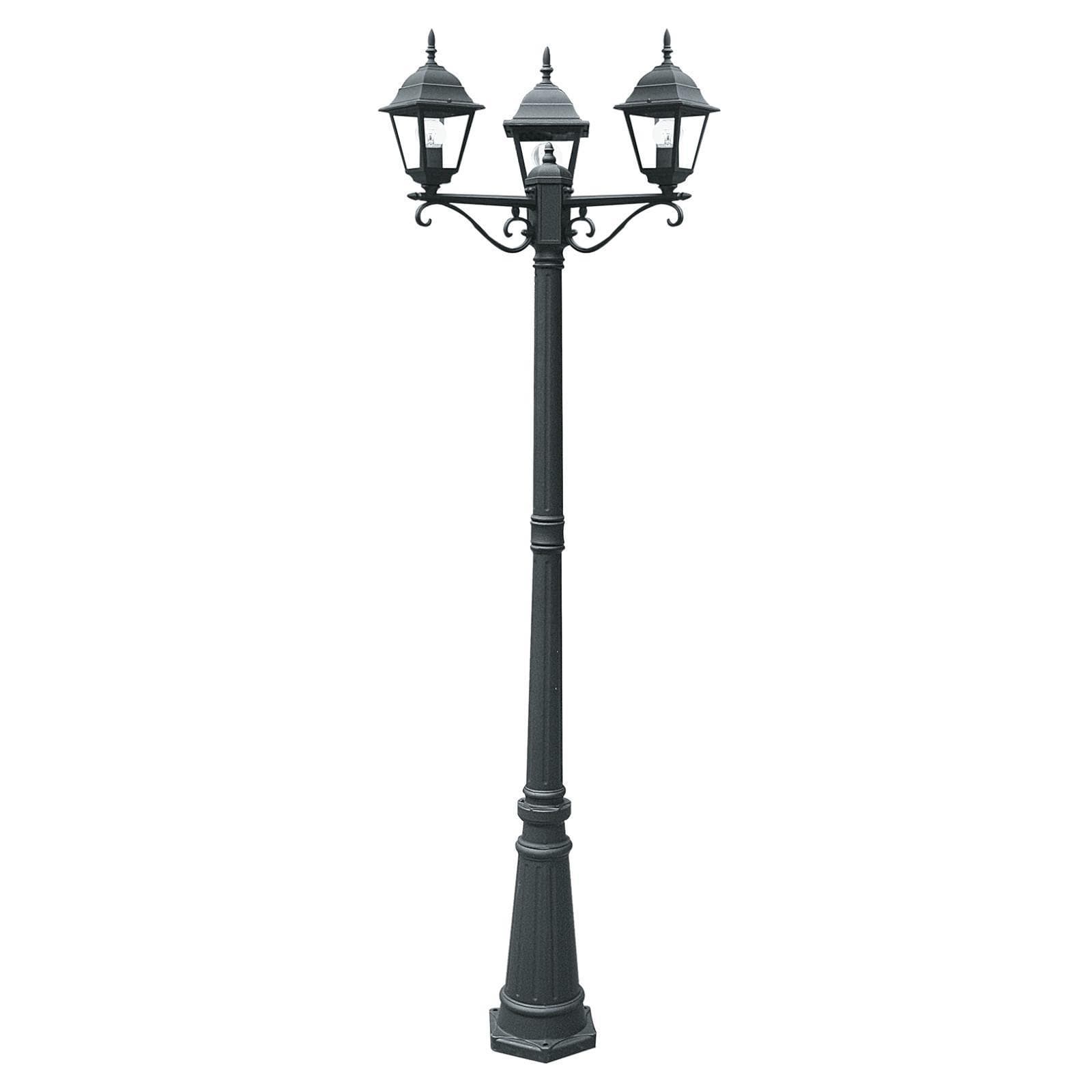 Lampione a tre lanterne da esterno 70x190h cm in alluminio nero