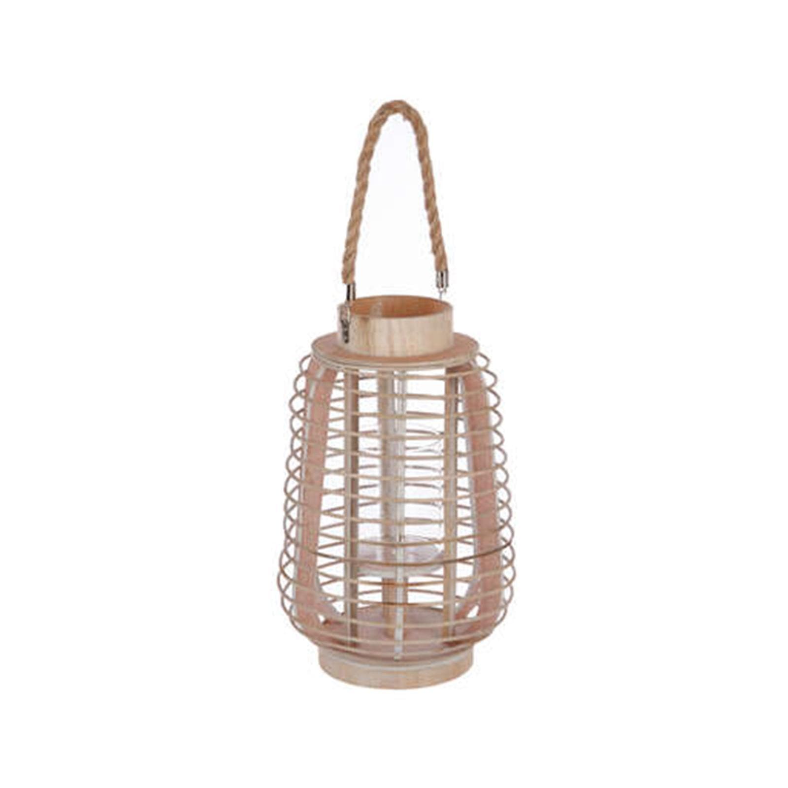 Lanterna portacandela 33h cm in rattan naturale con manico
