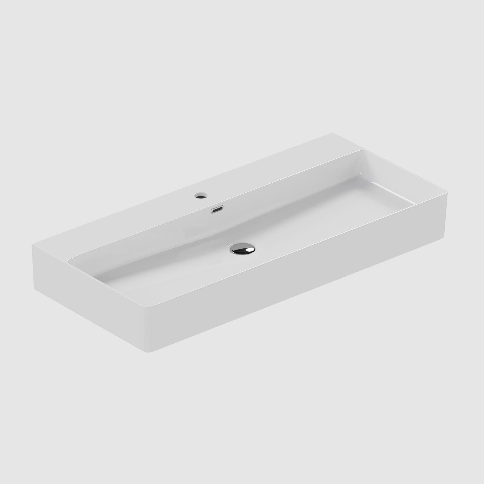 Lavabo 100 x 13h cm in ceramica bianco lucido - Script