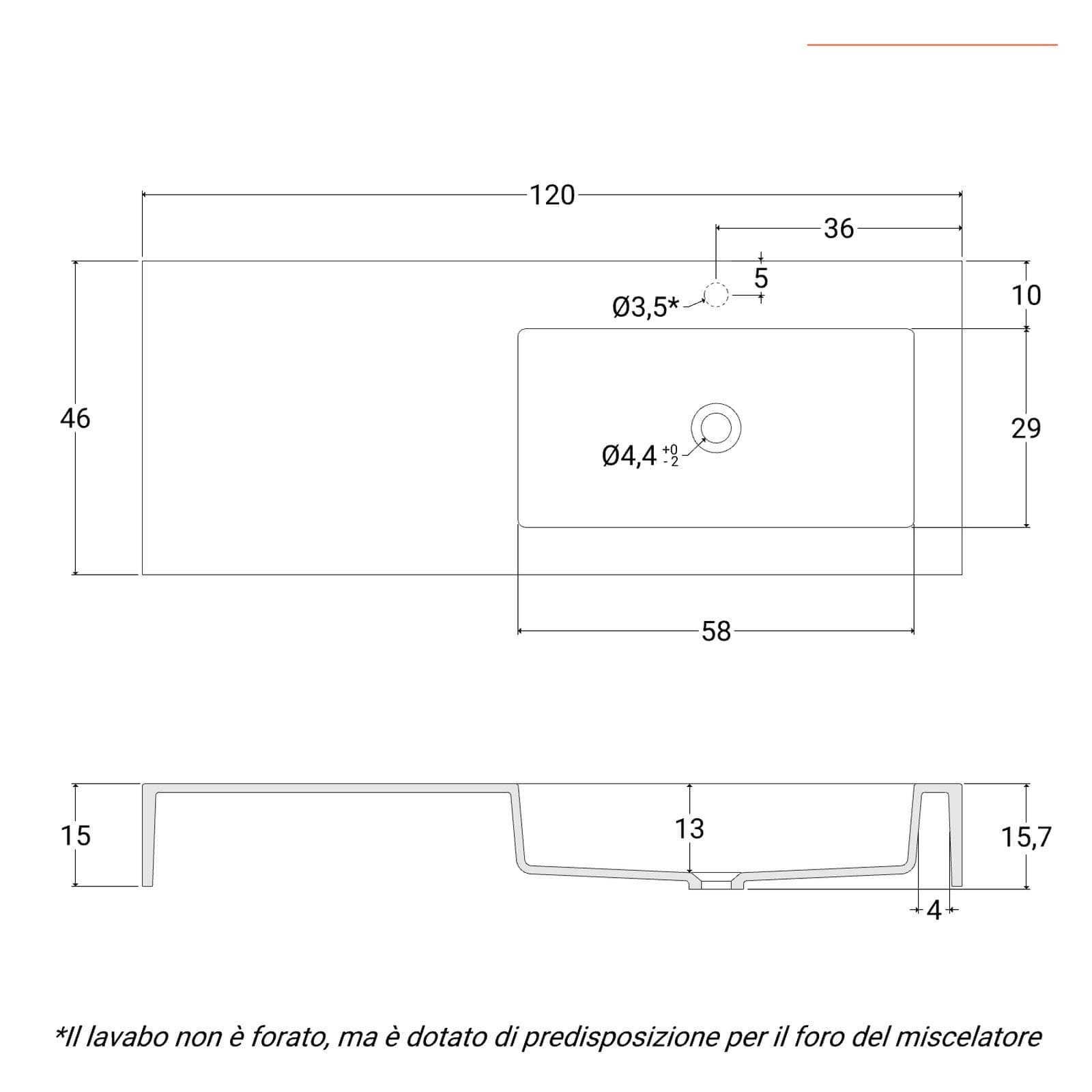 Lavabo 120 cm bianco opaco con vasca a destra e mensola inferiore rovere deciso - Agua