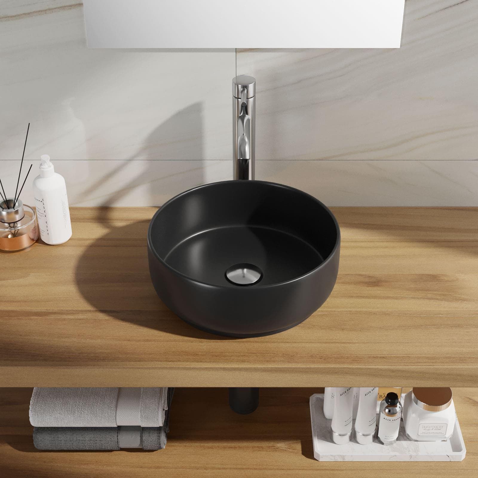 Lavabo a bacinella da appoggio in ceramica da 36 cm nero opaco ultraslim