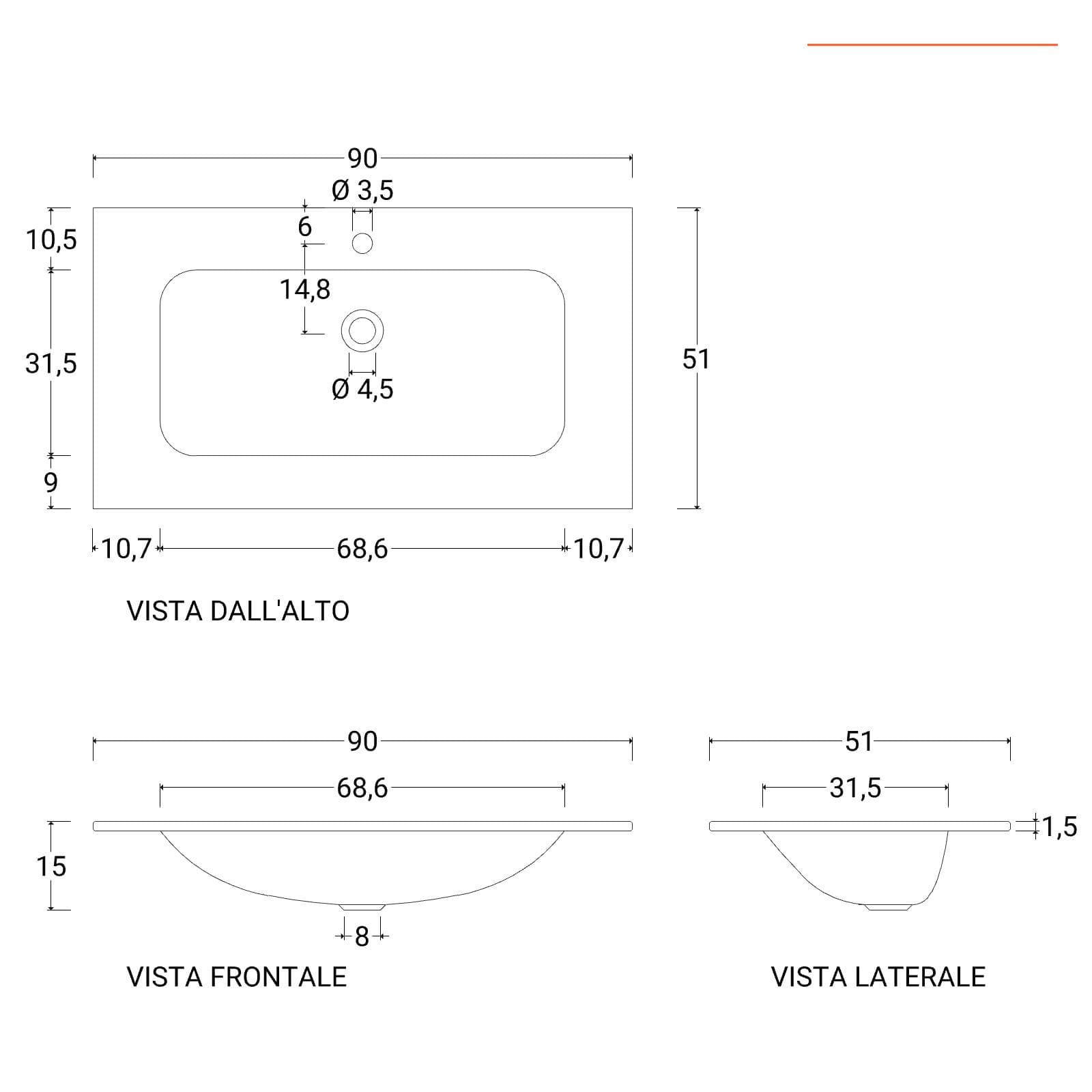 Lavabo ad incasso 90x51 cm in vetro marrone opaco - Glade