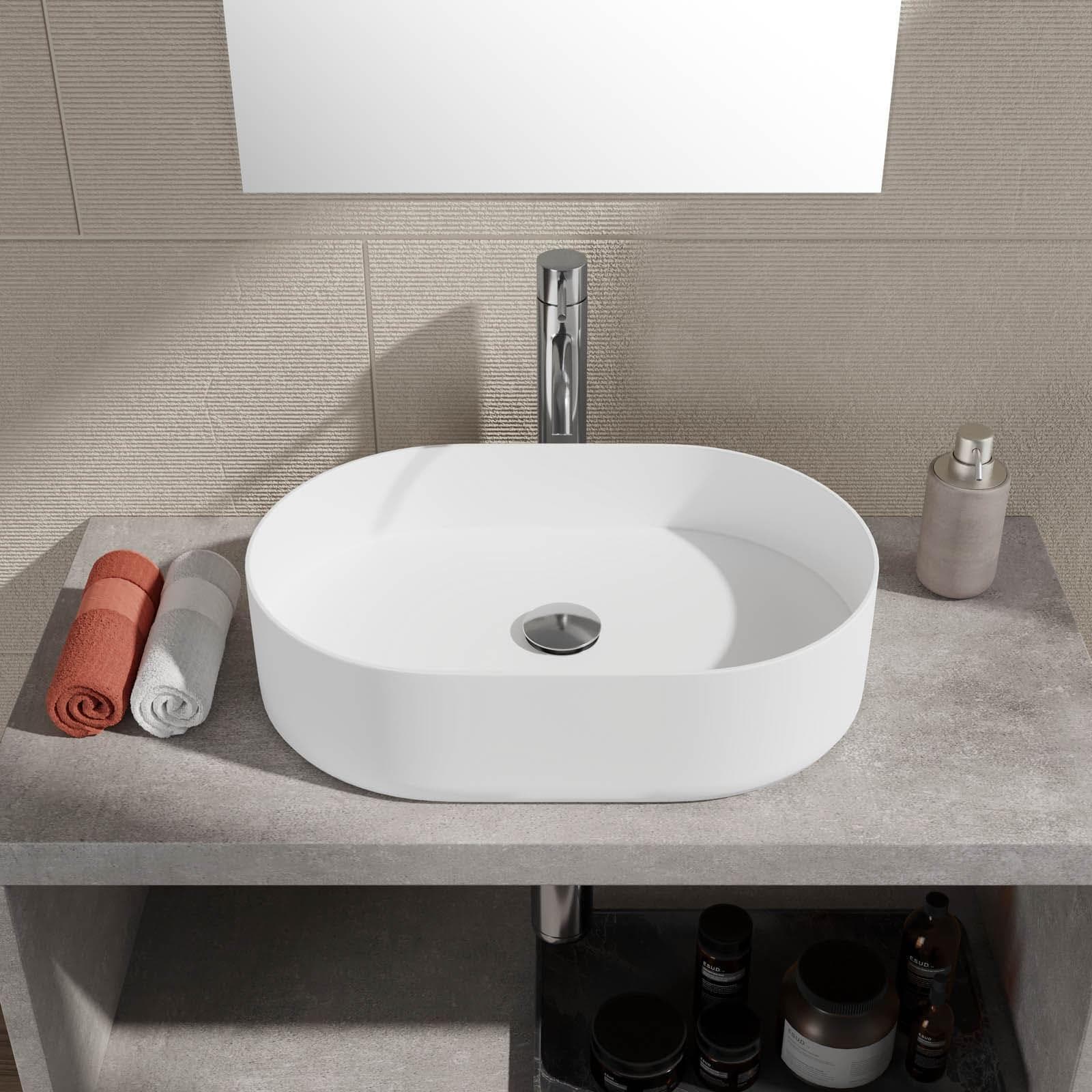 Lavabo appoggio in ceramica opaca bianco 56x36 cm profilo slim