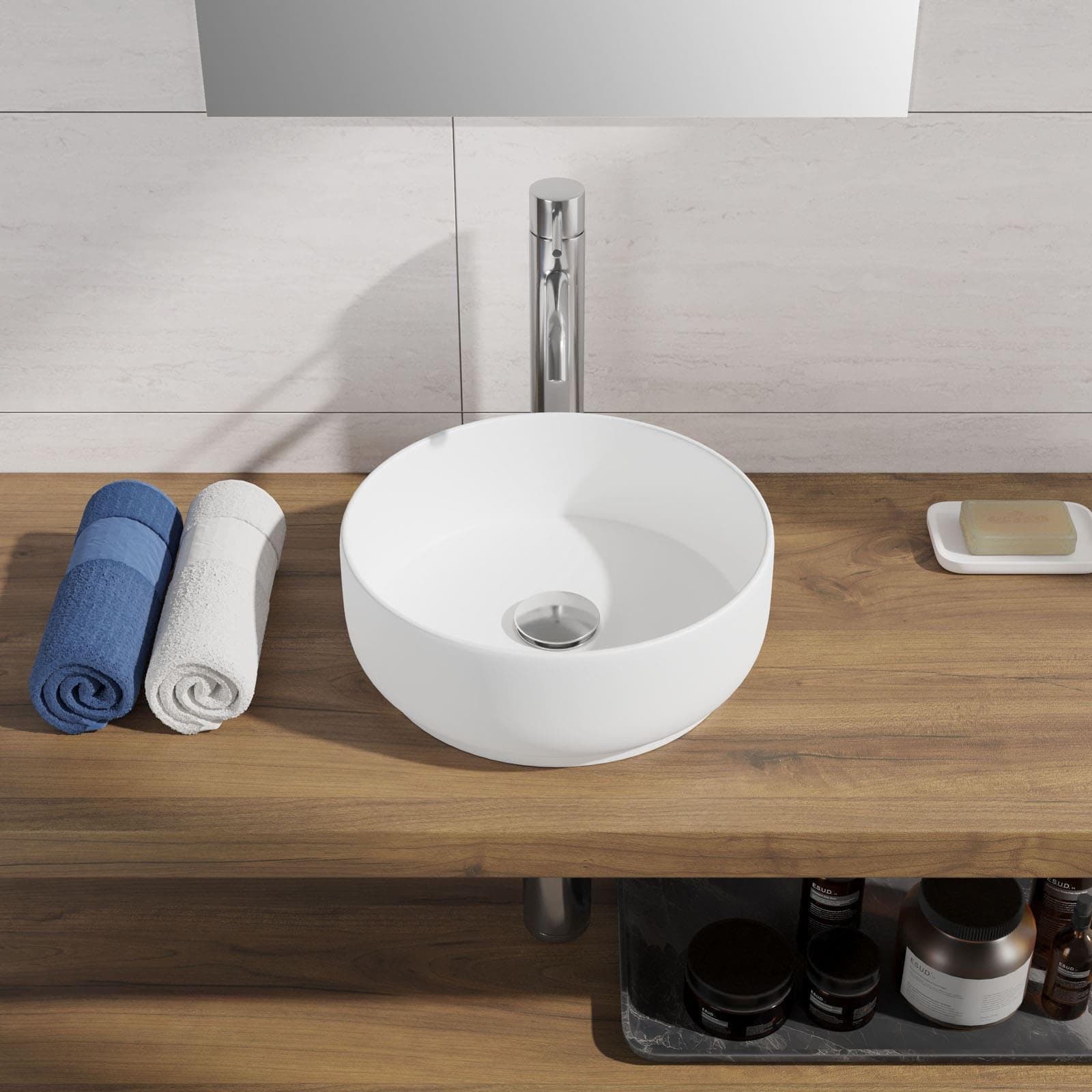 Lavabo bacinella da appoggio 36cm in ceramica ultraslim bianco opaco