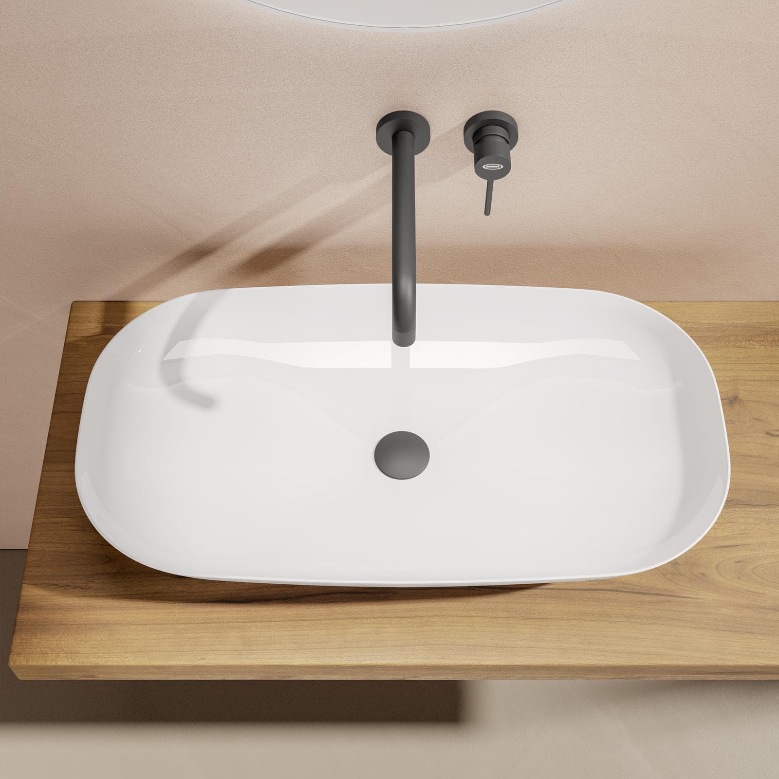 Lavabo da appoggio ovale 70 cm in ceramica bianco lucido - Chill