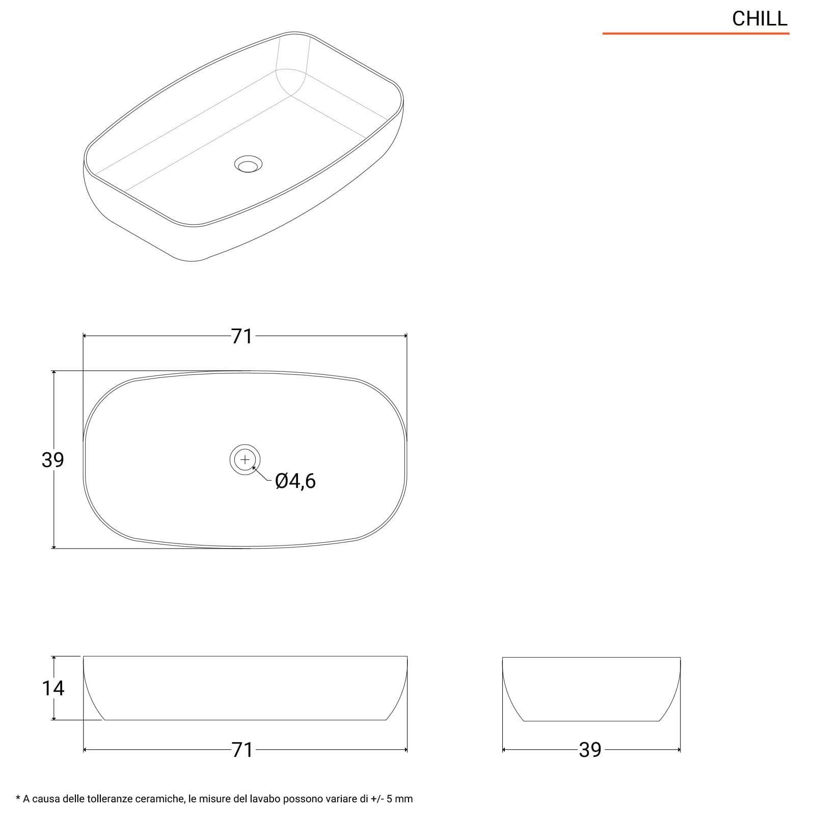 Lavabo da appoggio ovale 70 cm in ceramica bianco lucido - Chill