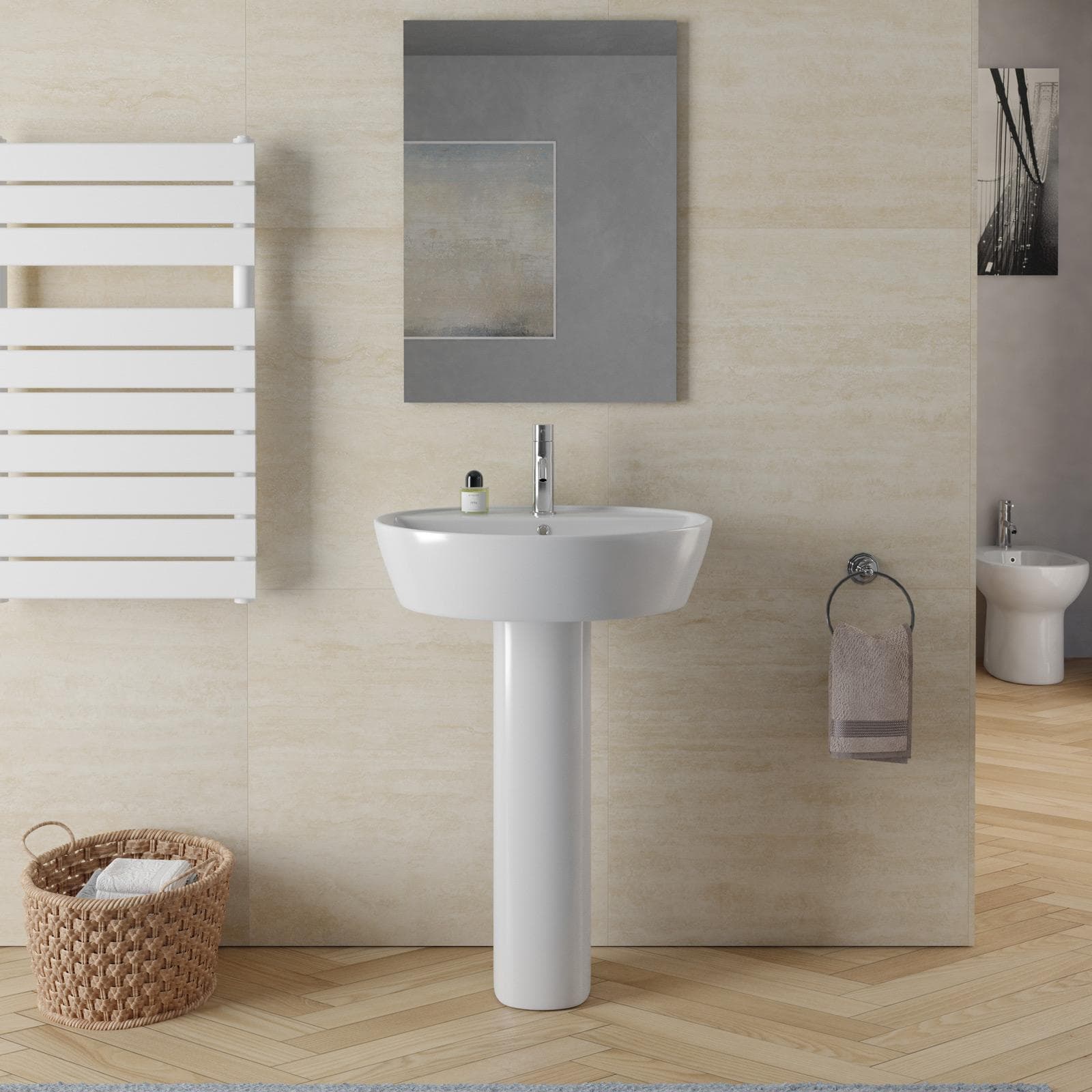 Lavabo con colonna 57 cm in ceramica bianco - Clear