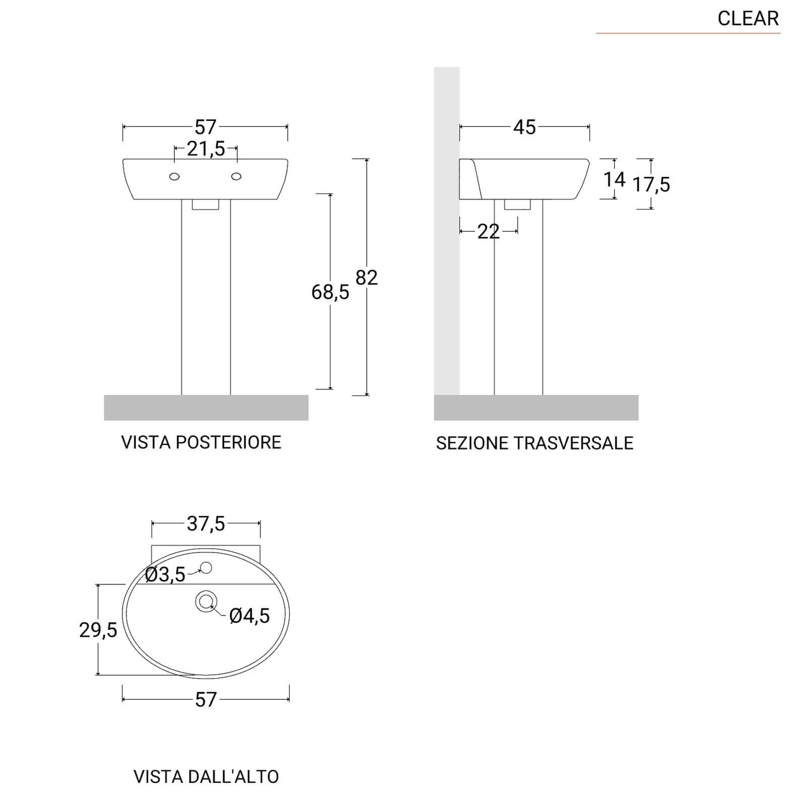 Lavabo con colonna 57 cm in ceramica bianco - Clear