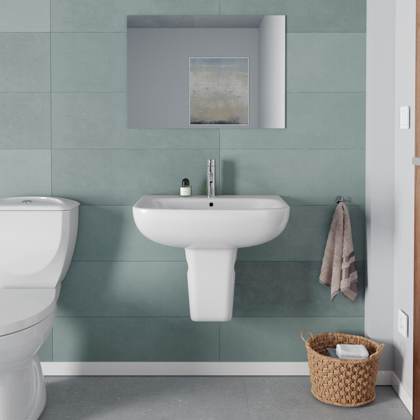 Lavabo con colonna 60 cm in ceramica bianco - Malen