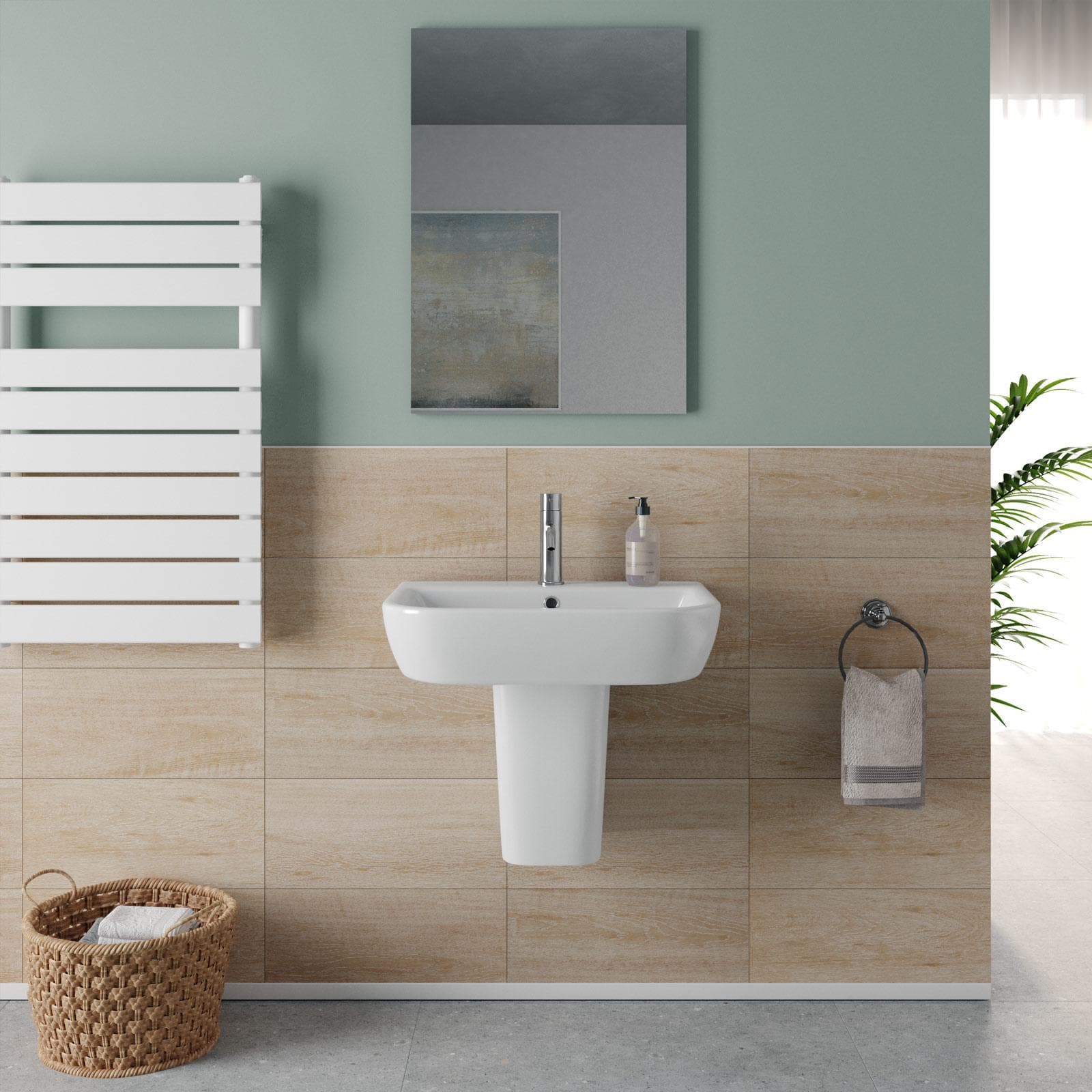 Lavabo con semicolonna 55 cm in ceramica bianco - Concord