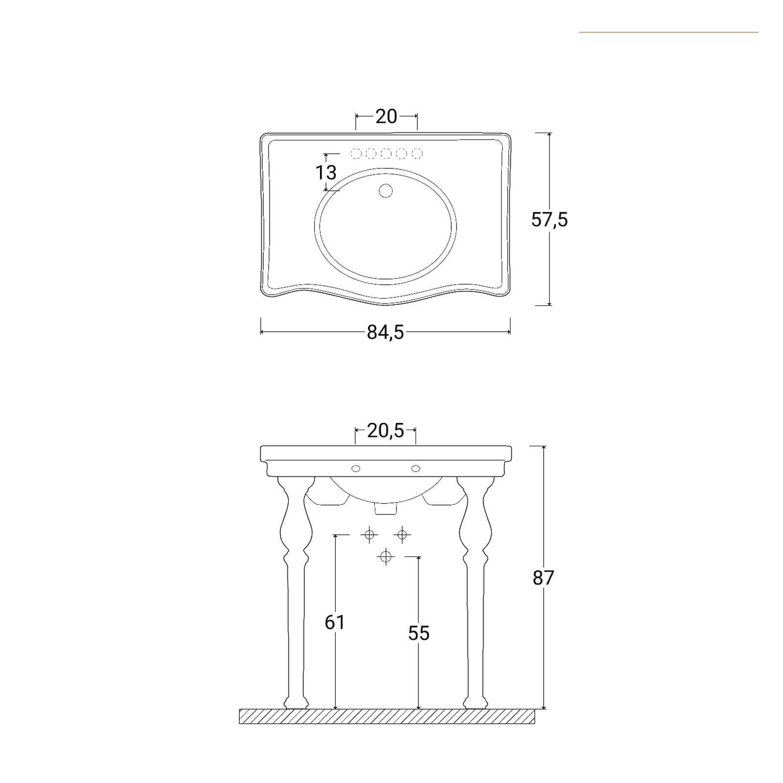 Lavabo-consolle da appoggio 84,5x57,5 cm in ceramica bianco alpino - Fanit