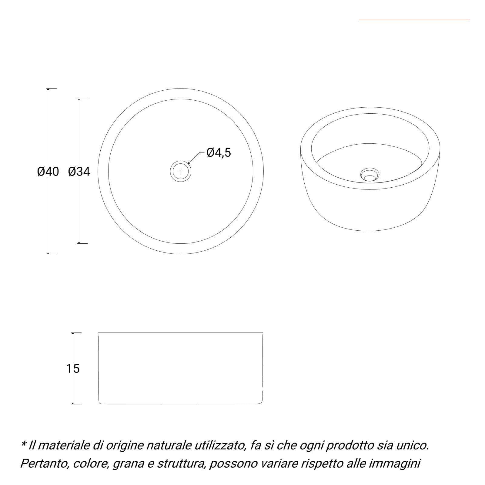 Lavabo da appoggio 40 cm in marmo semilucido crema - Artizan