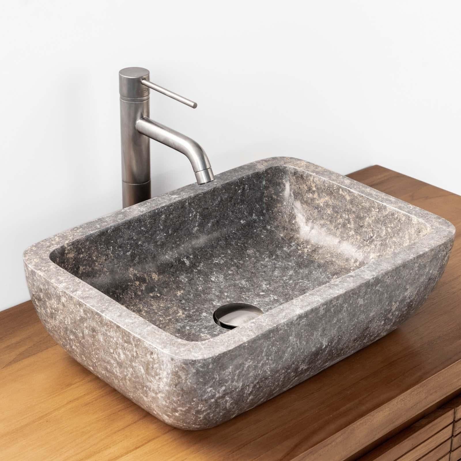 Lavabo da appoggio 50x35 cm in marmo lucido grigio - Artizan