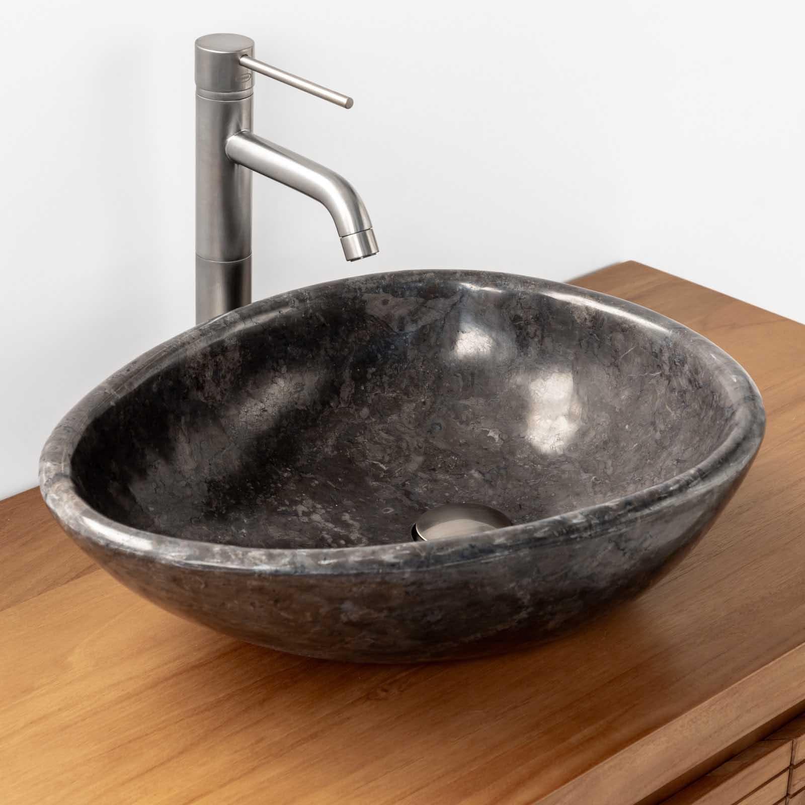 Lavabo da appoggio 50x40 cm in marmo nero lucido - Artizan
