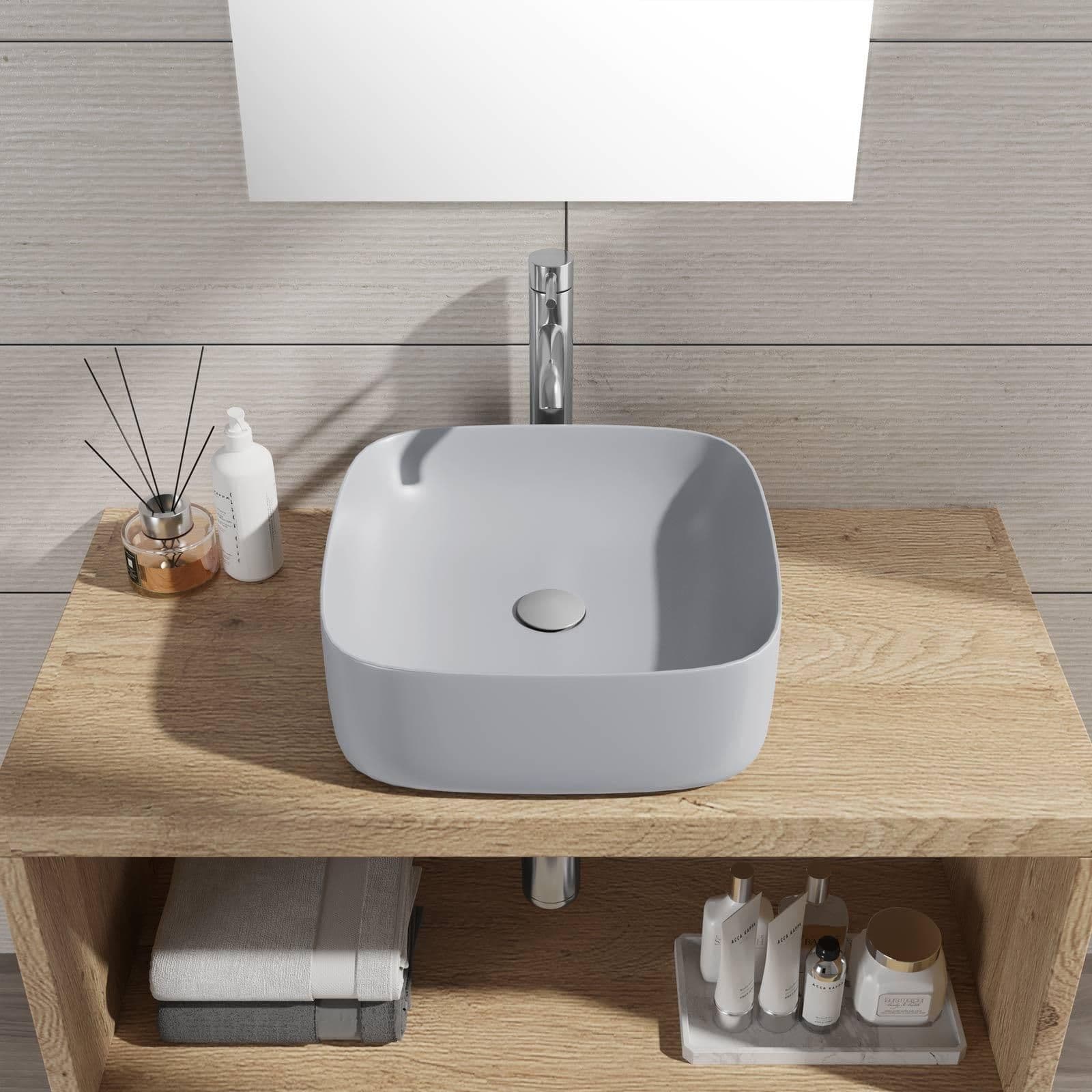 Lavabo da appoggio a bacinella 42x42cm in ceramica grigio opaco