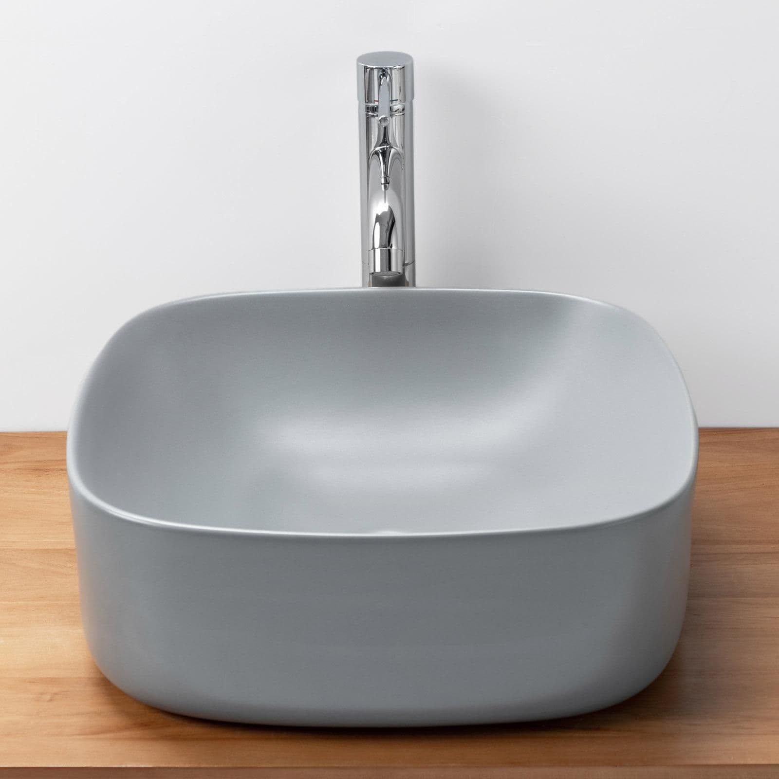 Lavabo da appoggio a bacinella 42x42cm in ceramica grigio opaco