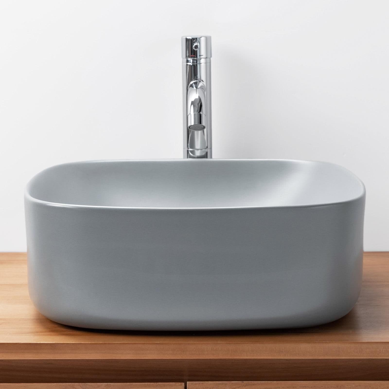 Lavabo da appoggio a bacinella 42x42cm in ceramica grigio opaco