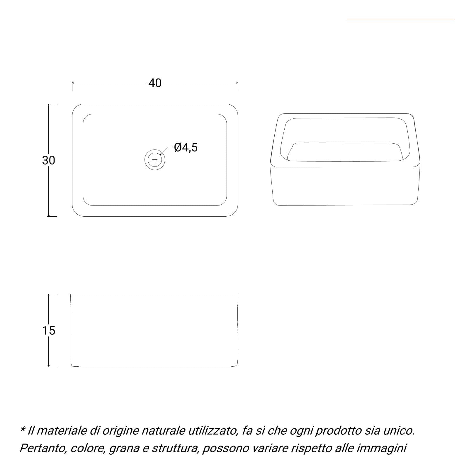 Lavabo da appoggio 40x30 cm in marmo martellato nero e grigio - Artizan