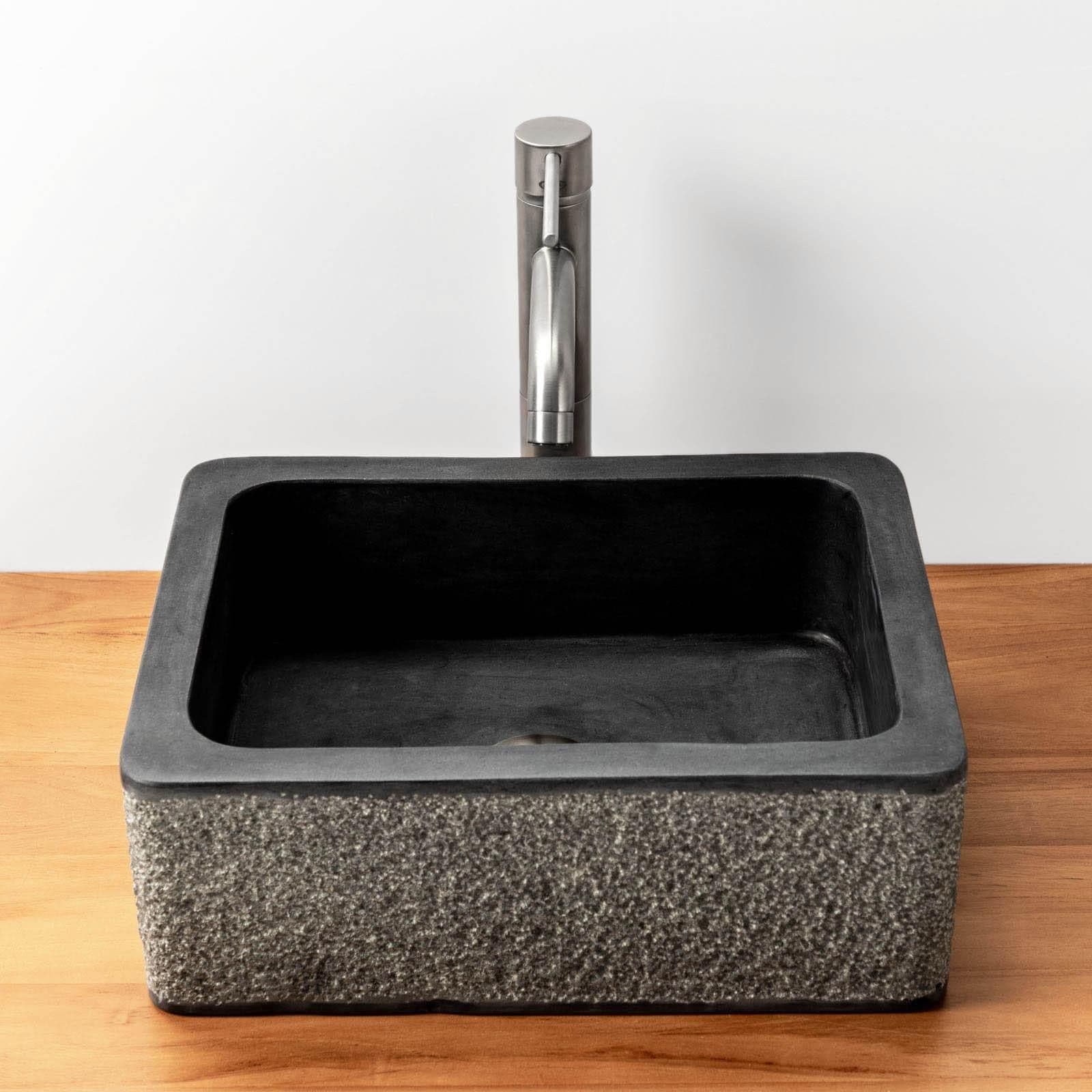 Lavabo da appoggio 40x30 cm in marmo martellato nero e grigio - Artizan