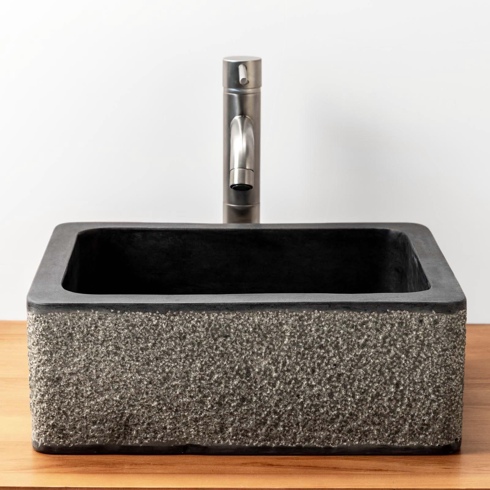Lavabo da appoggio 40x30 cm in marmo martellato nero e grigio - Artizan
