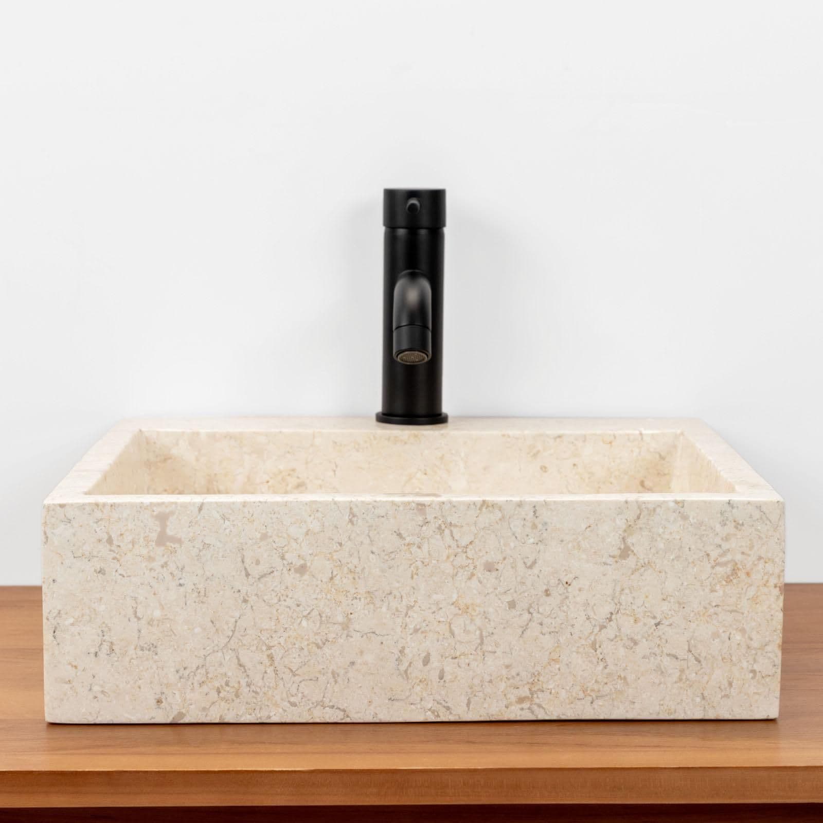 Lavabo da appoggio monoforo 40x40 cm in marmo crema lucido - Artizan