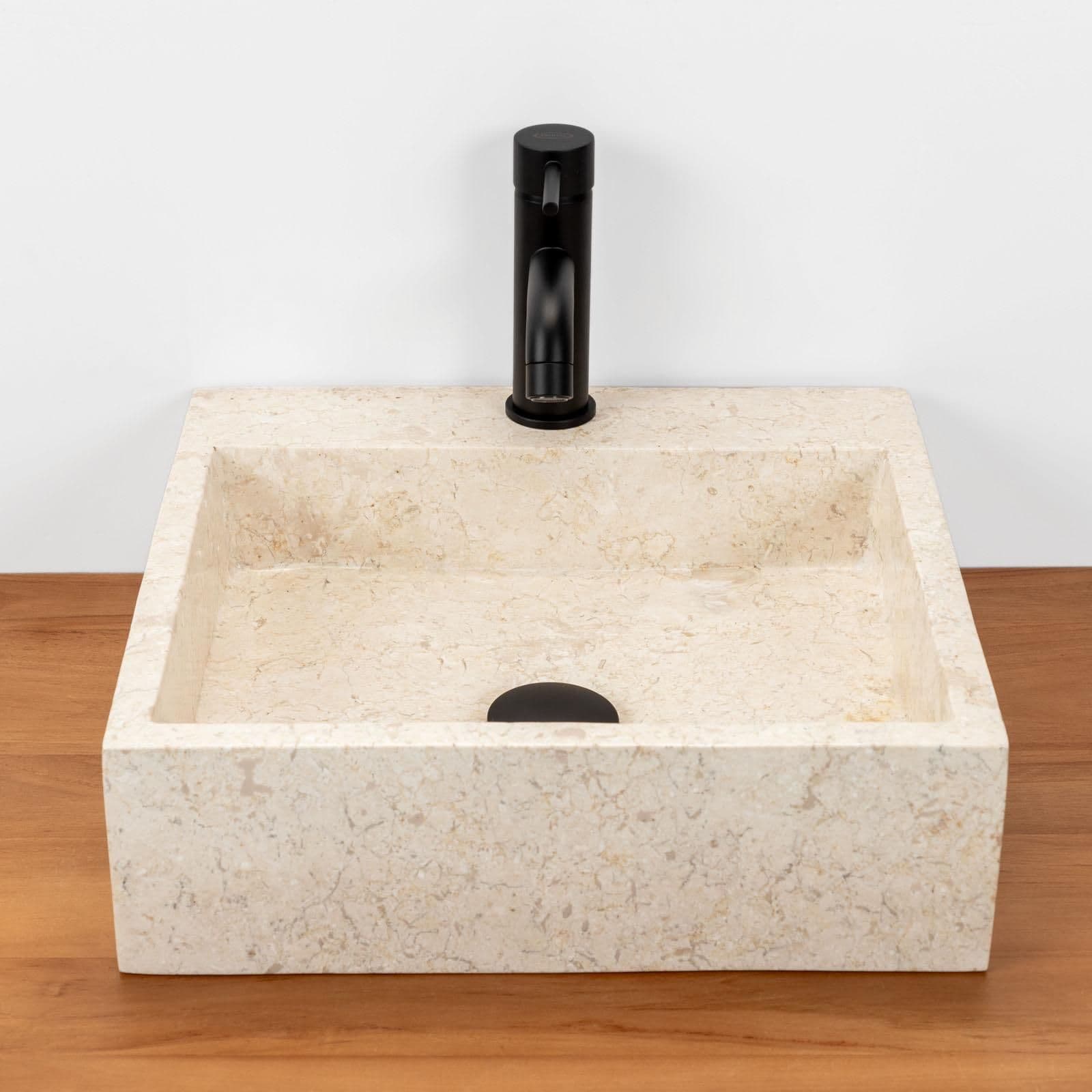 Lavabo da appoggio monoforo 40x40 cm in marmo crema lucido - Artizan