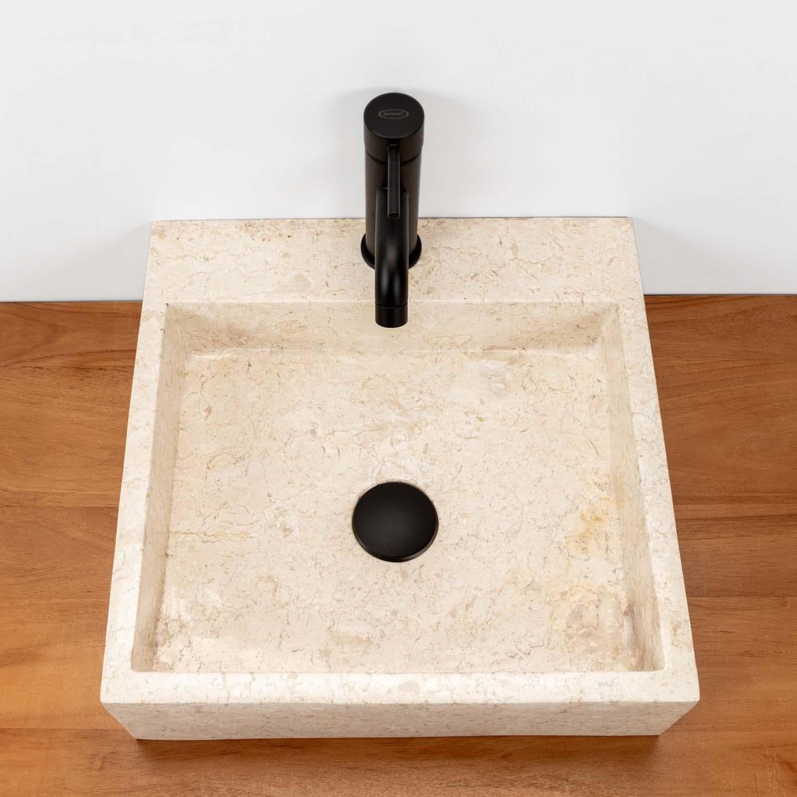 Lavabo da appoggio monoforo 40x40 cm in marmo crema lucido - Artizan
