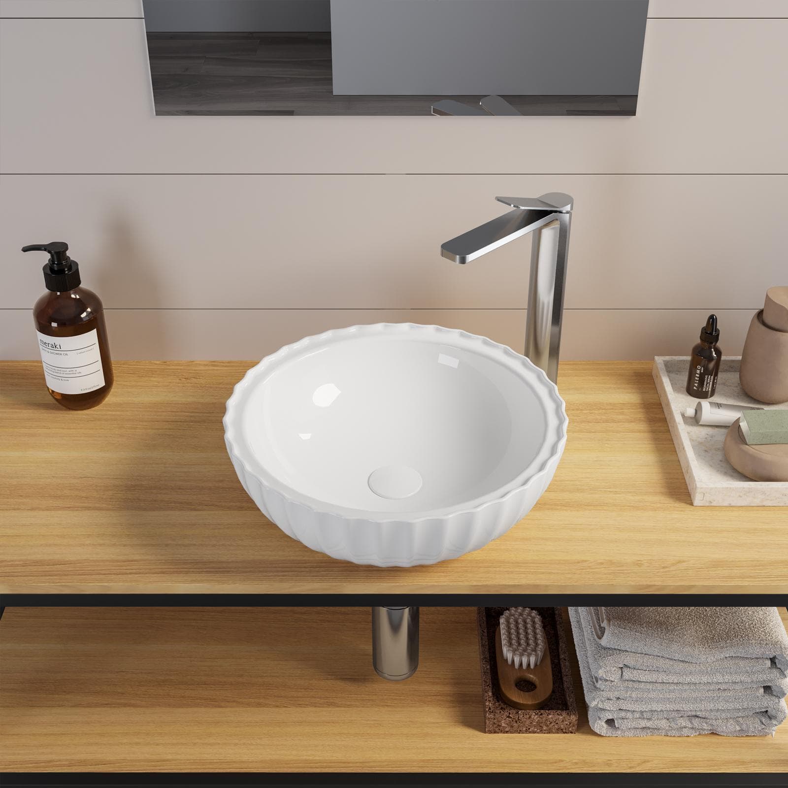 Lavabo d'appoggio 40x13 cm in ceramica bianco lucido - Blik