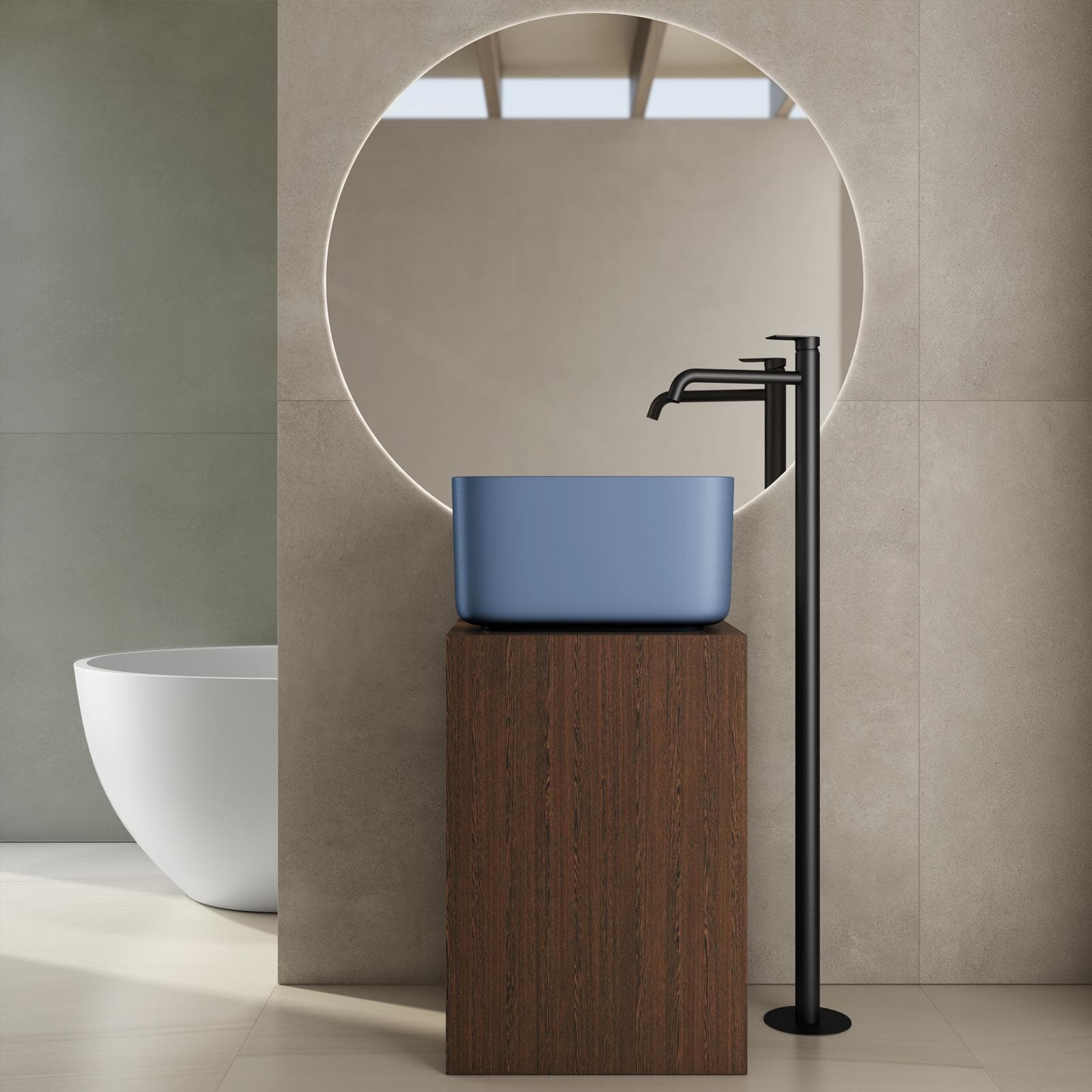 Lavabo d'appoggio 46,5x25 h cm azzurro polvere opaco - Capital
