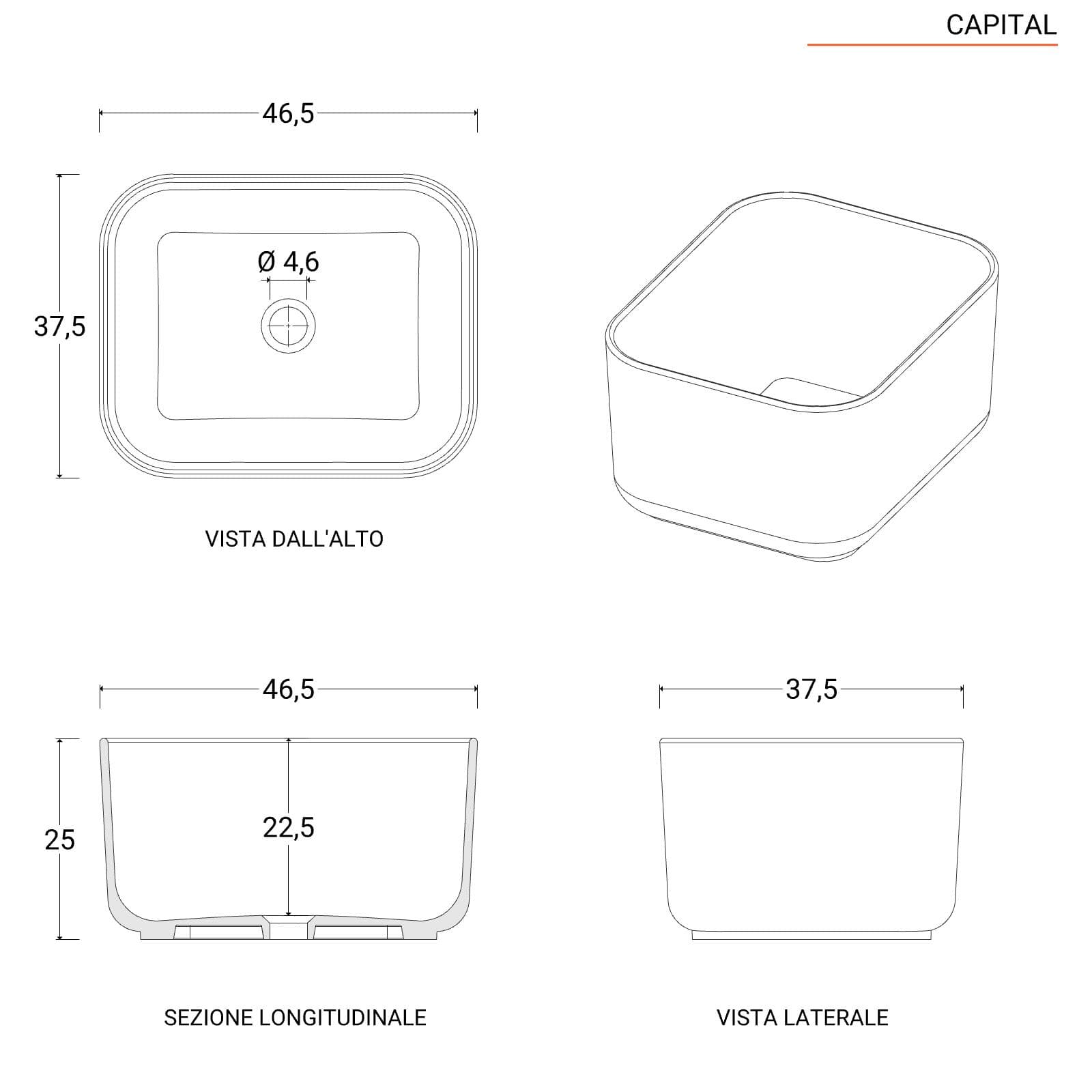 Lavabo d'appoggio 46,5x25 h cm azzurro polvere opaco - Capital