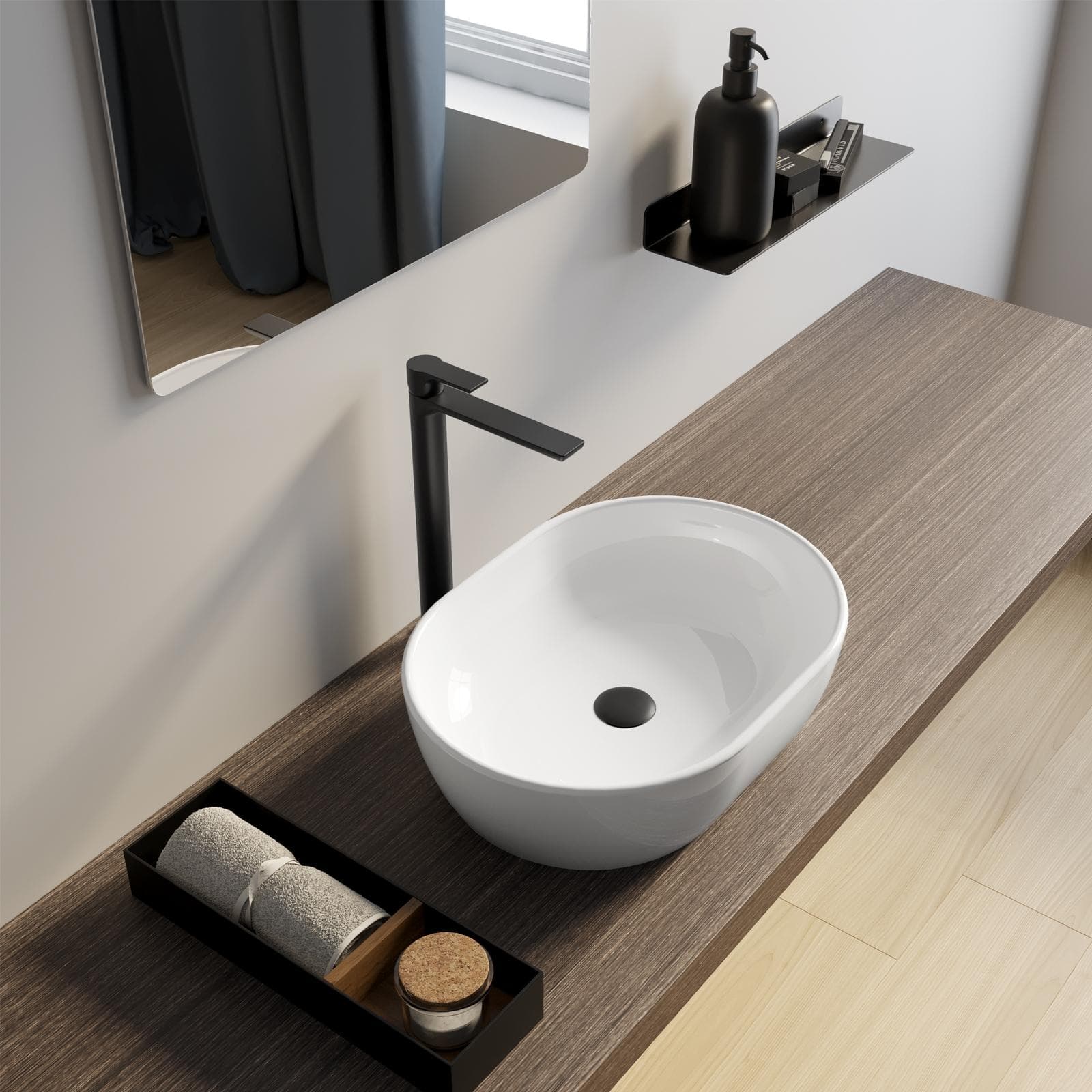 Lavabo d'appoggio 48x35 cm in ceramica bianco lucido - Virage