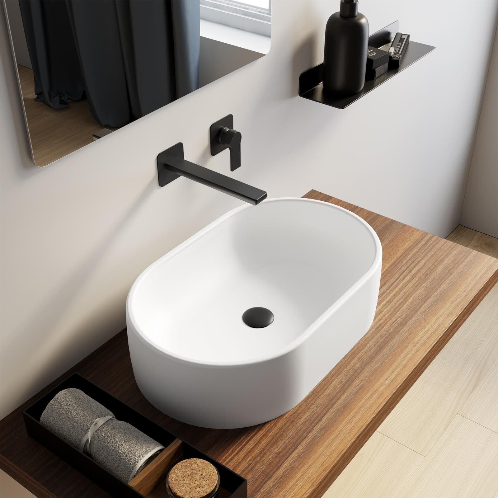 Lavabo d'appoggio 55x34 cm in ceramica bianco opaco - Virage