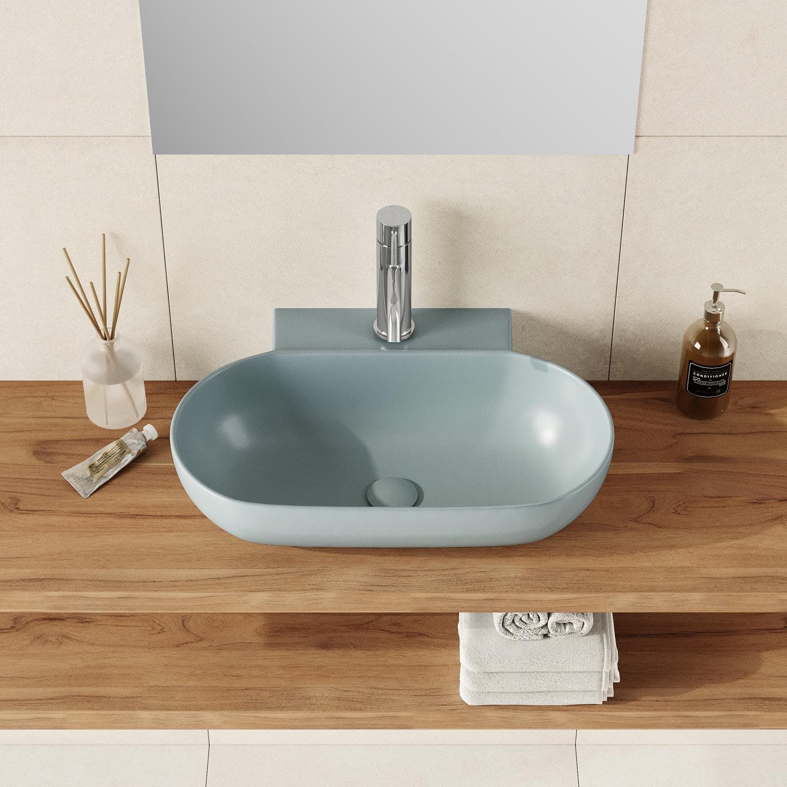 Lavabo d'appoggio 56x40 cm in ceramica carta da zucchero - Cloe
