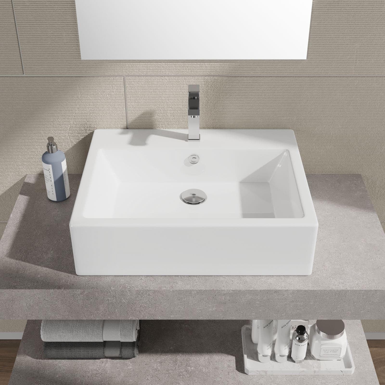Lavabo d'appoggio 57x45 cm in ceramica bianco lucido monoforo - Cloe