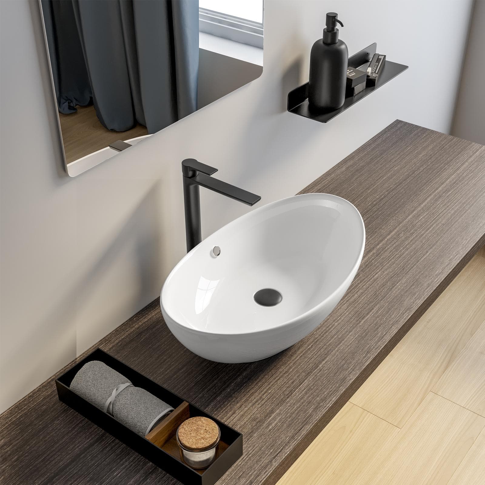 Lavabo d'appoggio 58x38 cm in ceramica bianco lucido - Virage