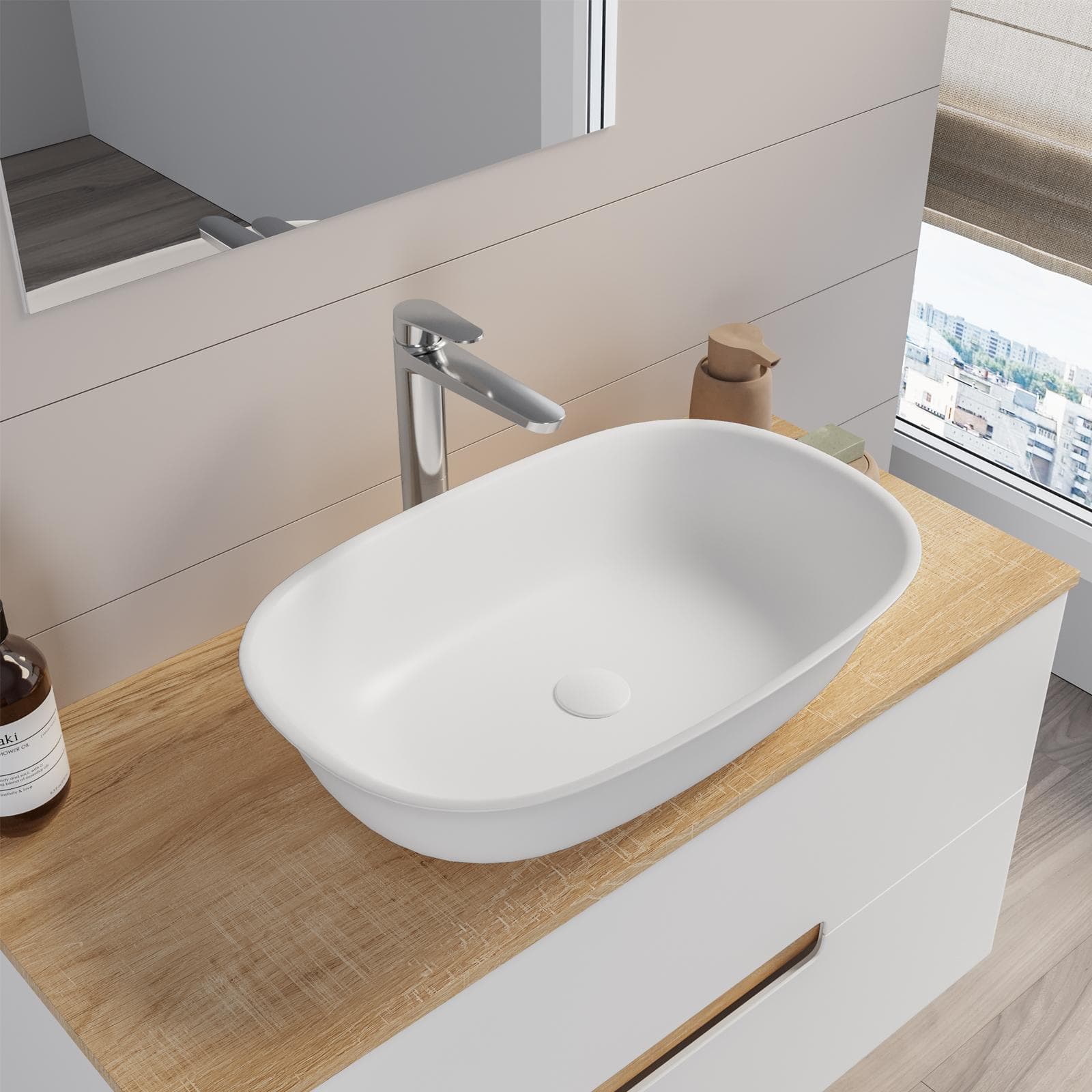 Lavabo d'appoggio 60 x 40 cm in ceramica bianco opaco - Cloe
