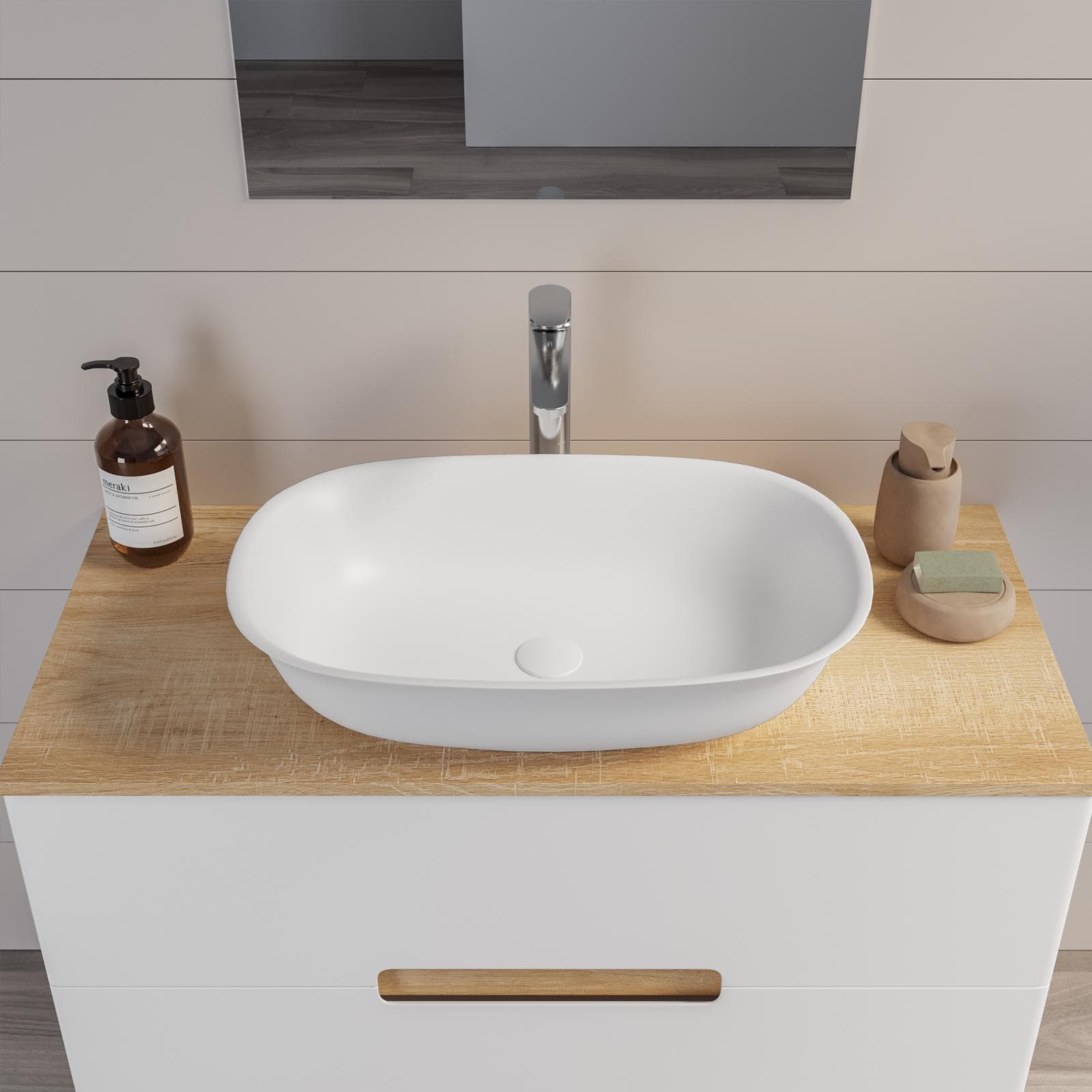 Lavabo d'appoggio 60 x 40 cm in ceramica bianco opaco - Cloe