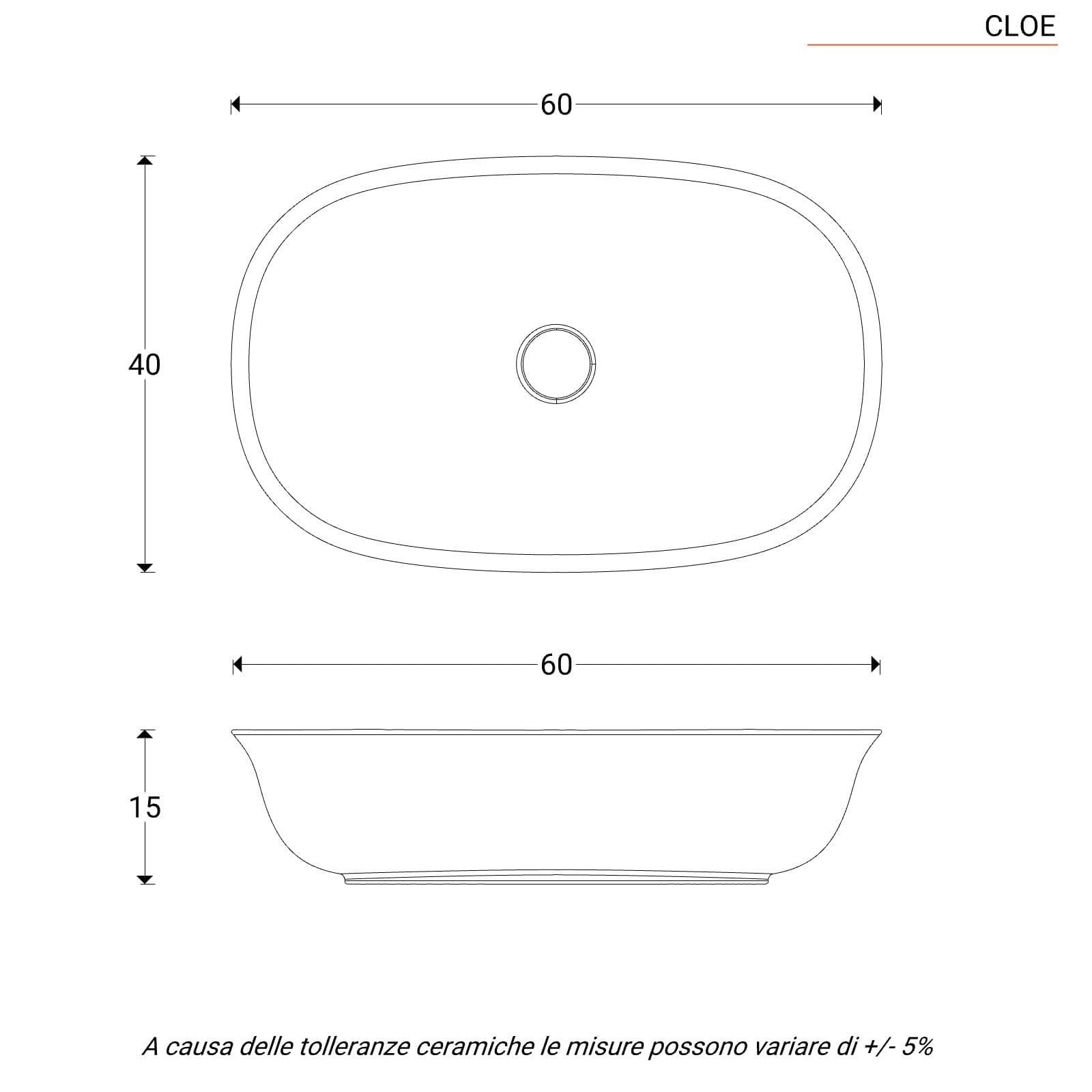 Lavabo d'appoggio 60 x 40 cm in ceramica bianco opaco - Cloe
